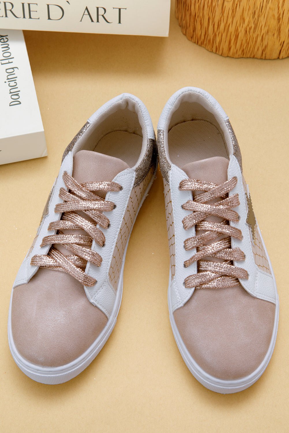 Crowned Energy CO. Gold / 37 / 70%PVC+30%PU Dear-Lover Dropshipping Shoes & Bags/Women's Shoes Gold Glitter Star Patchwork PU Leather Lace-up Sneakers