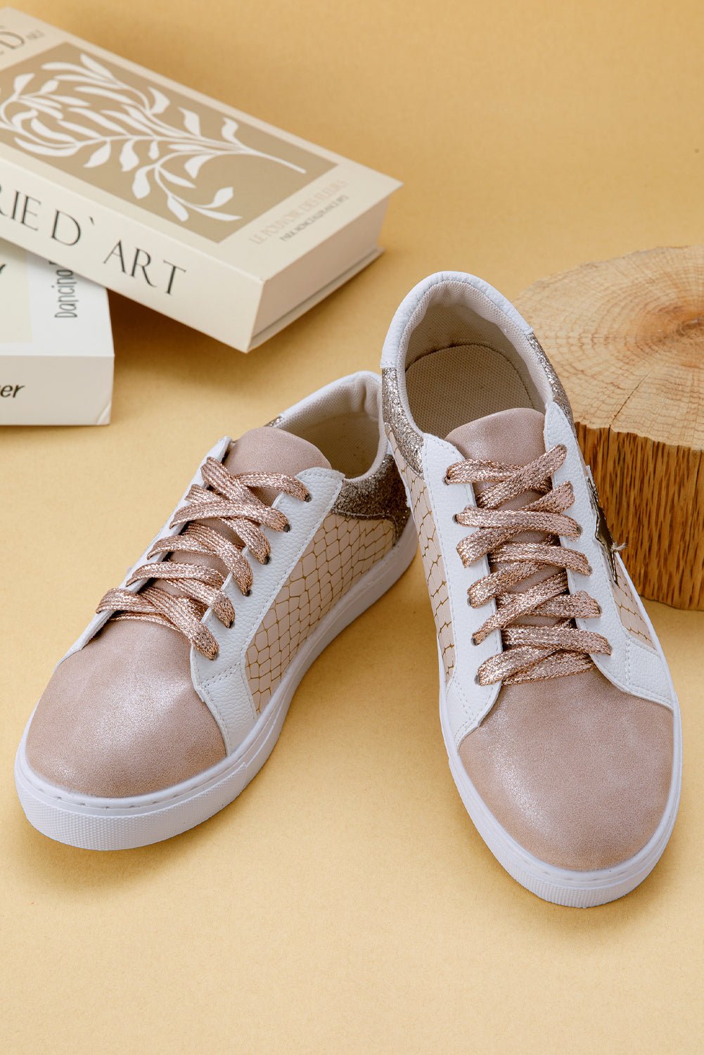 Crowned Energy CO. Gold / 37 / 70%PVC+30%PU Dear-Lover Dropshipping Shoes & Bags/Women's Shoes Gold Glitter Star Patchwork PU Leather Lace-up Sneakers