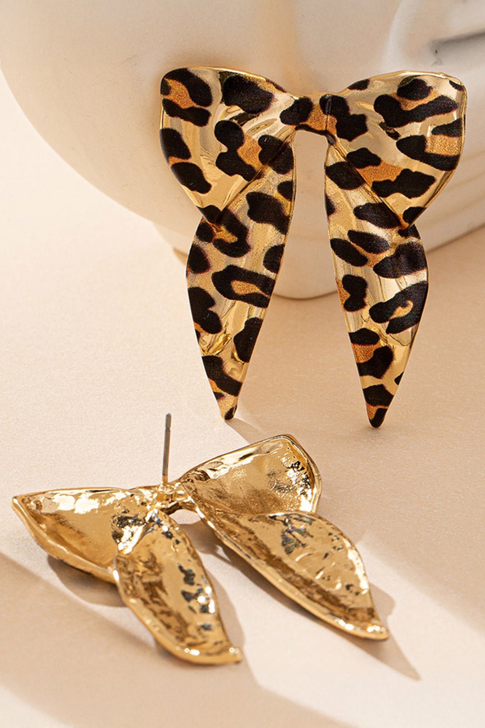 Gold Leopard Print Bow Knot Shape Plated Alloy Earrings - Crowned Energy CO.
