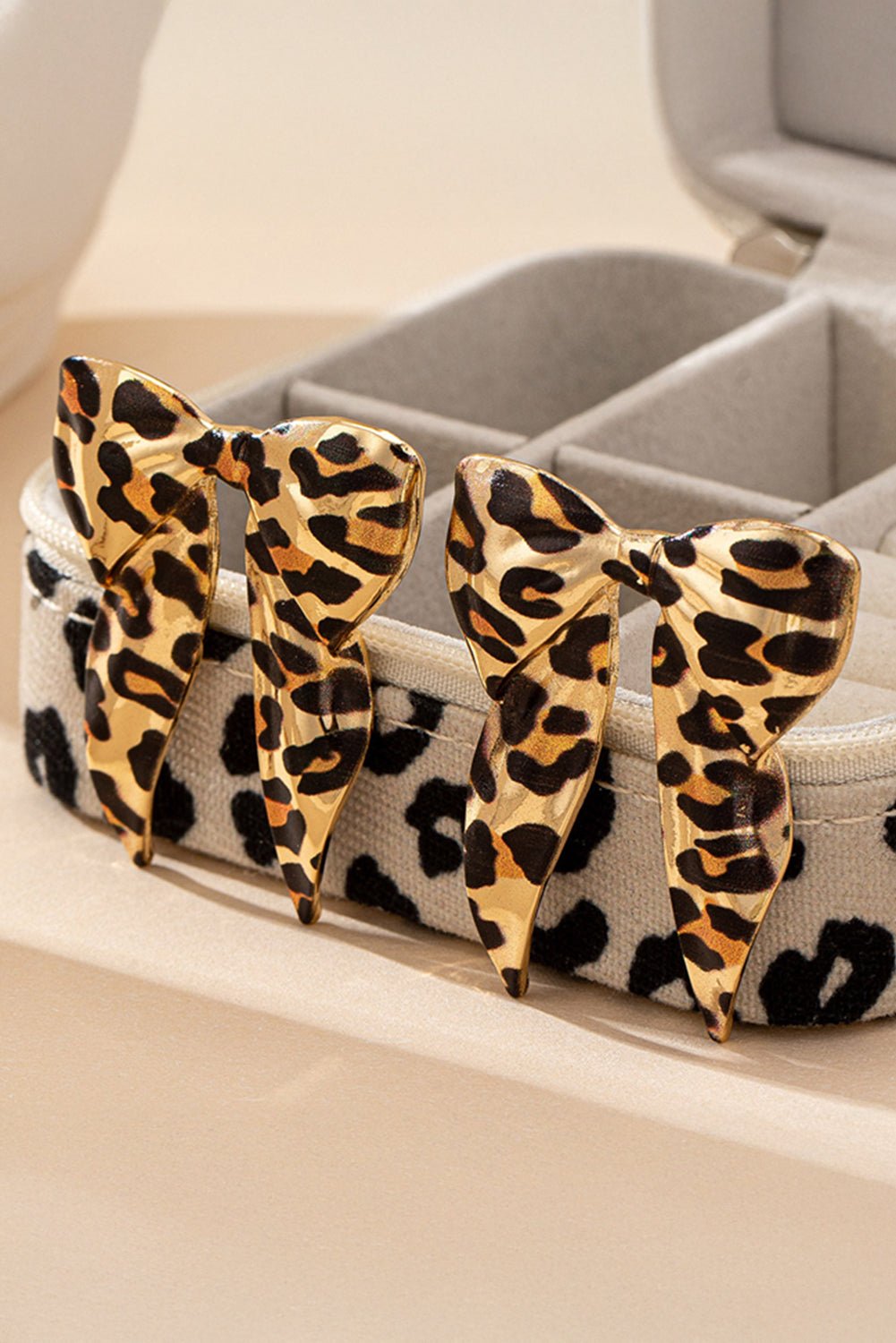 Gold Leopard Print Bow Knot Shape Plated Alloy Earrings - Crowned Energy CO.