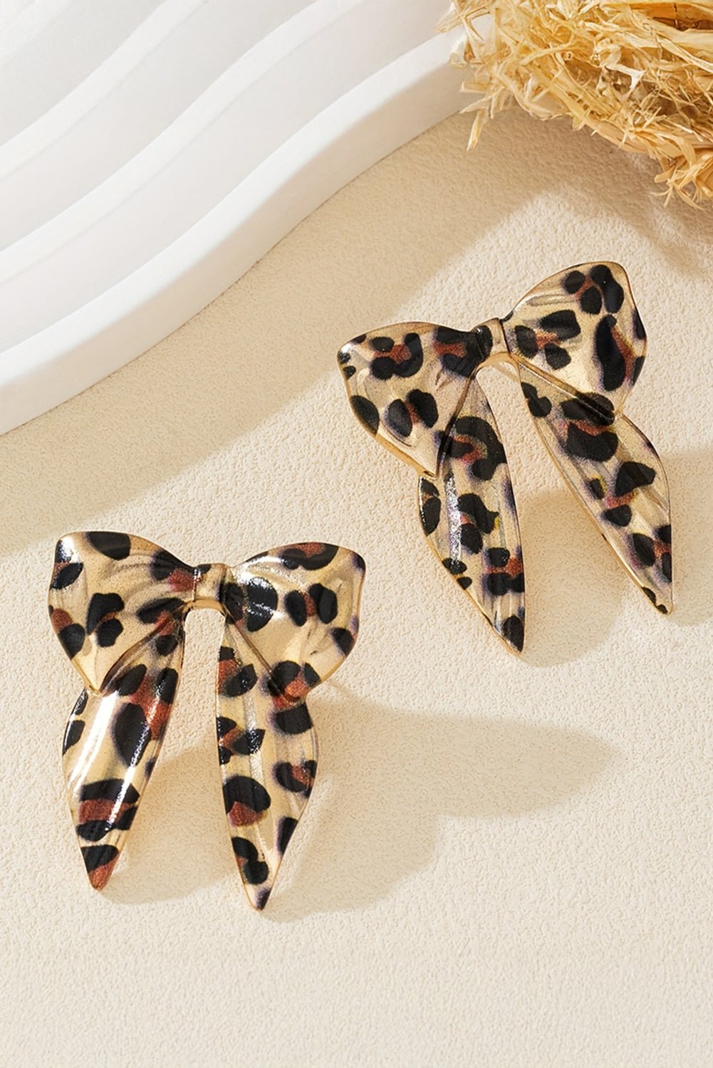 Gold Leopard Print Bow Knot Shape Plated Alloy Earrings - Crowned Energy CO.