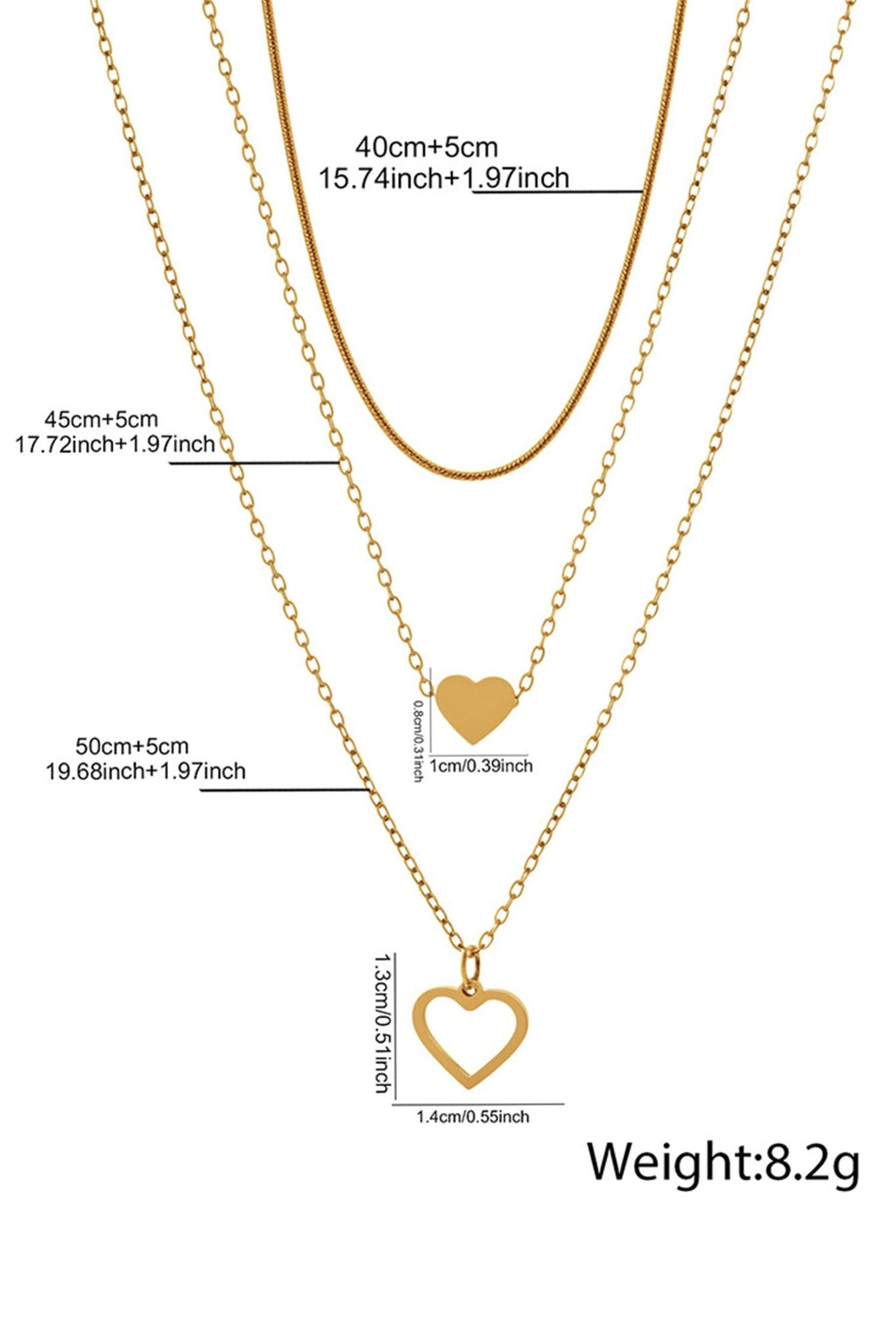 Gold Plated Triple Layered Heart Necklace Set - Crowned Energy CO.
