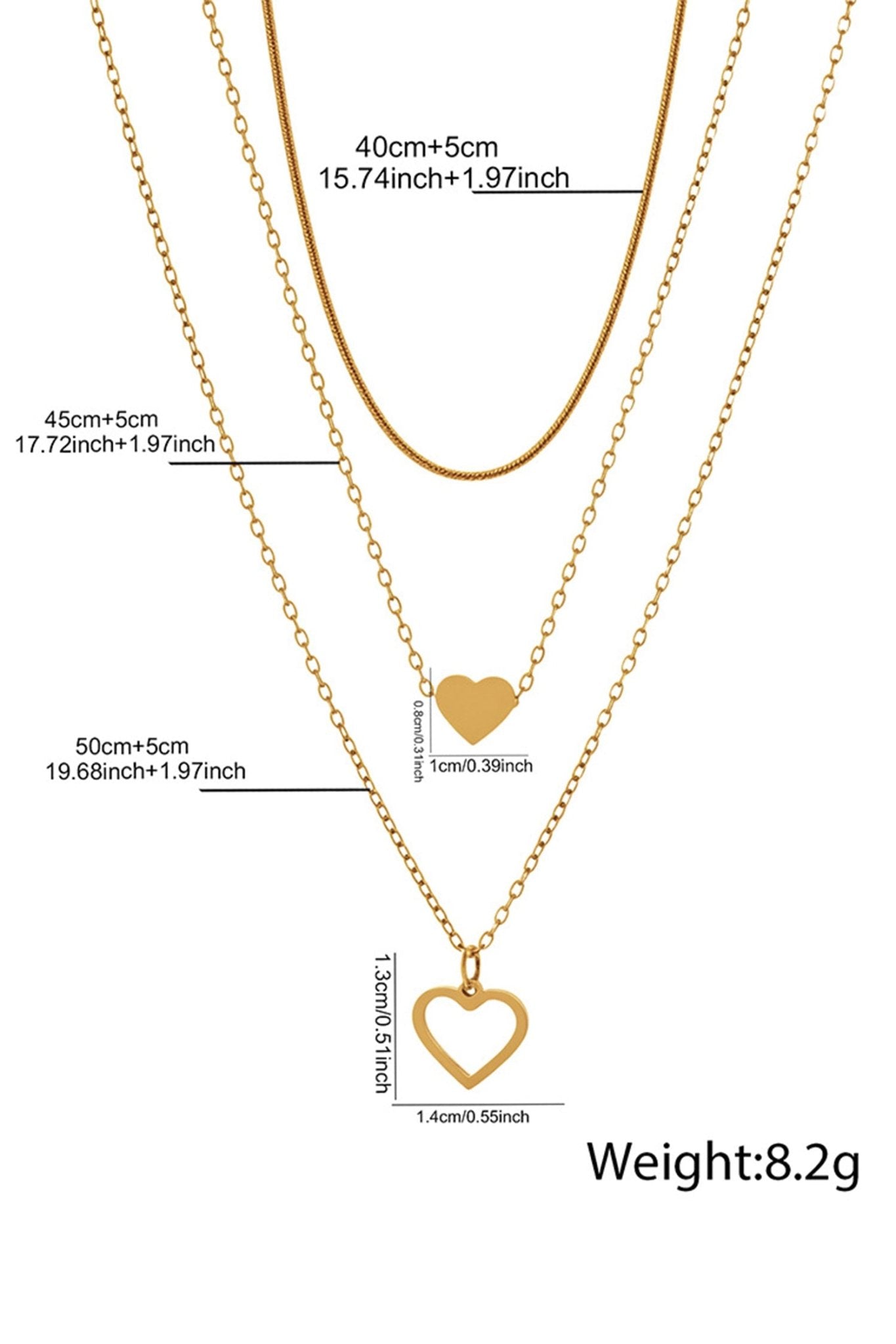 Gold Plated Triple Layered Heart Necklace Set - Crowned Energy CO.