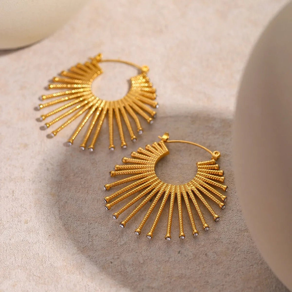 Golden Sunburst Fan Hoop Earrings - Crowned Energy CO.