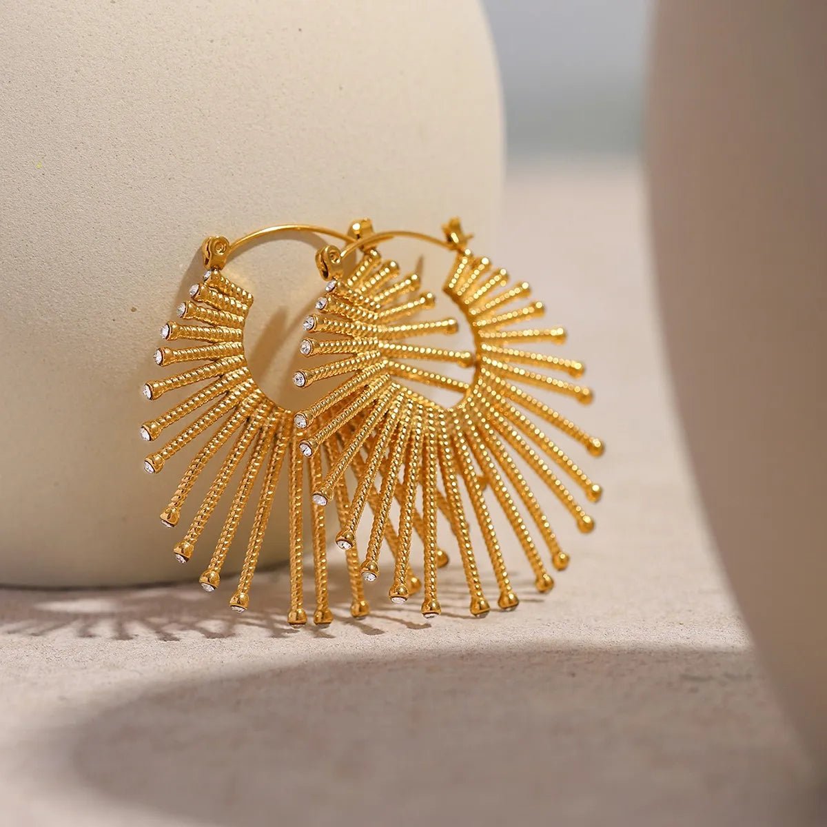 Golden Sunburst Fan Hoop Earrings - Crowned Energy CO.