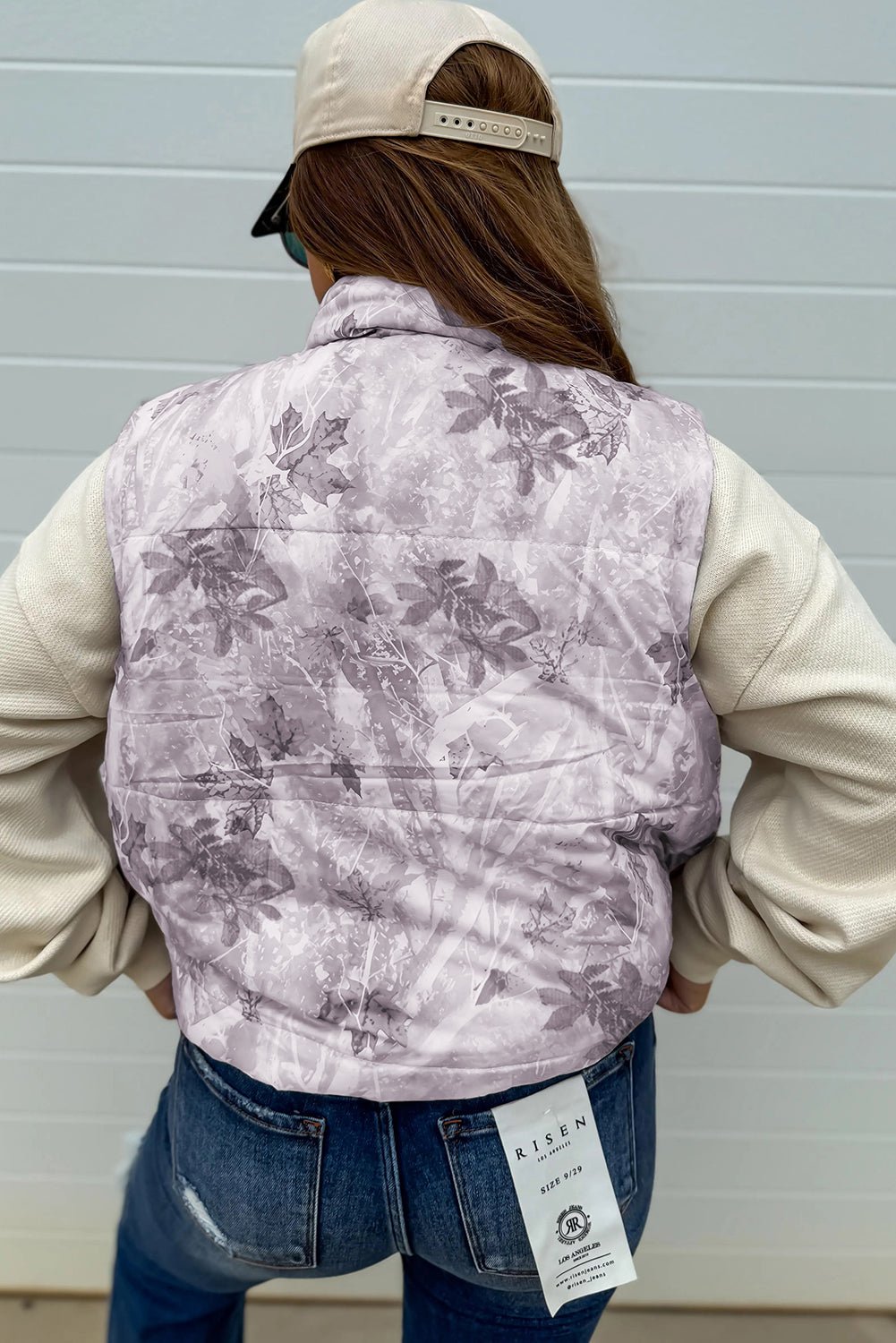 Gray Camo Leaf Print Winter Puffer Vest - Crowned Energy CO.