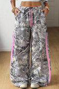 Gray Camo Woodland Print Color Block Detail Drawstring Wide Leg Sweatpants - Crowned Energy CO.