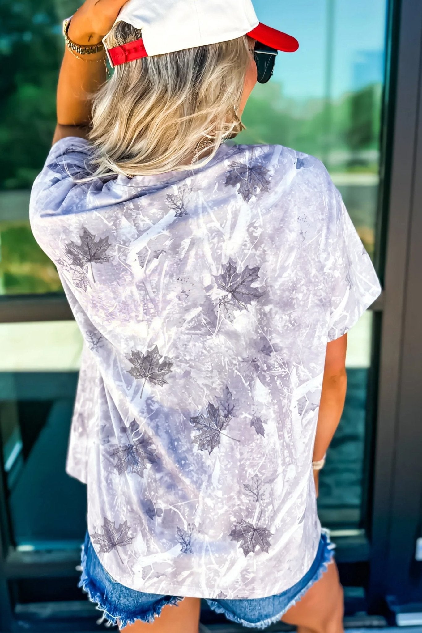 Gray Camouflage Woodland Print Drop Shoulder Tunic Tee - Crowned Energy CO.