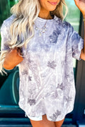 Gray Camouflage Woodland Print Drop Shoulder Tunic Tee - Crowned Energy CO.