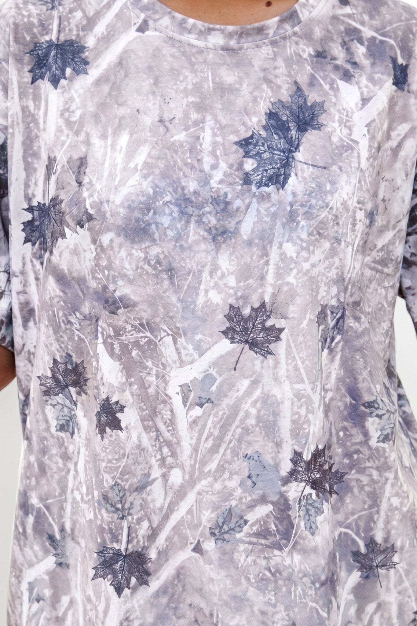 Gray Camouflage Woodland Print Drop Shoulder Tunic Tee - Crowned Energy CO.