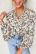 Gray Morn Floral Print Batwing Sleeve Buttoned Loose Fit Shirt - Crowned Energy CO.