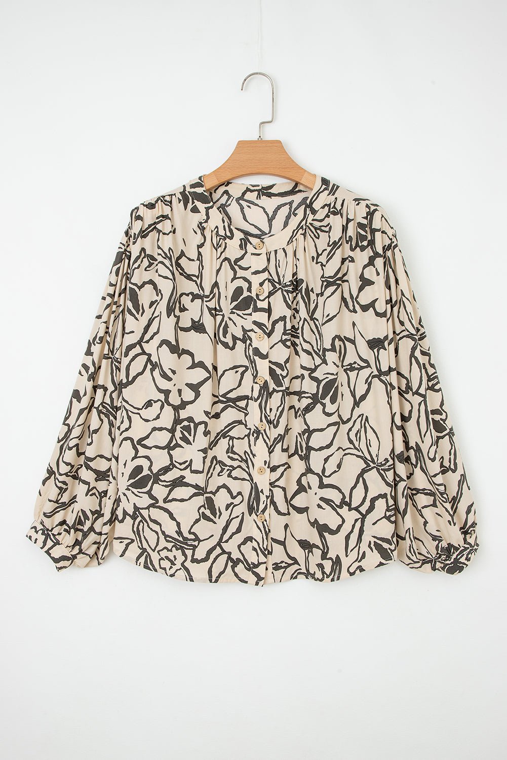 Gray Morn Floral Print Batwing Sleeve Buttoned Loose Fit Shirt - Crowned Energy CO.