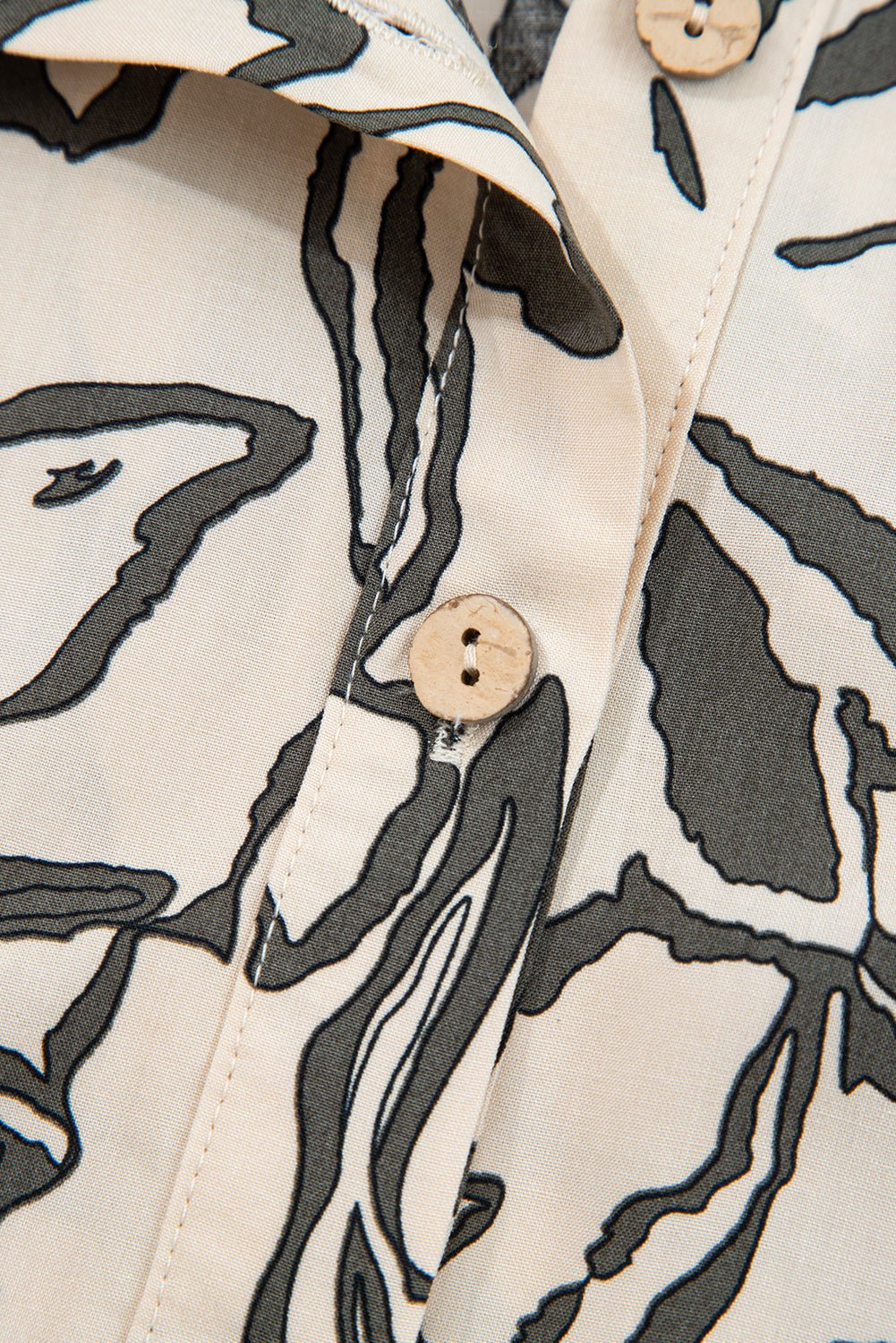 Gray Morn Floral Print Batwing Sleeve Buttoned Loose Fit Shirt - Crowned Energy CO.