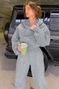 Crowned Energy CO. Gray / S / 50%Polyester+50%Cotton Dear-Lover Dropshipping Activewear/Activewear Sets Gray Solid Drop Shoulder Hoodie and Joggers Activewear Set