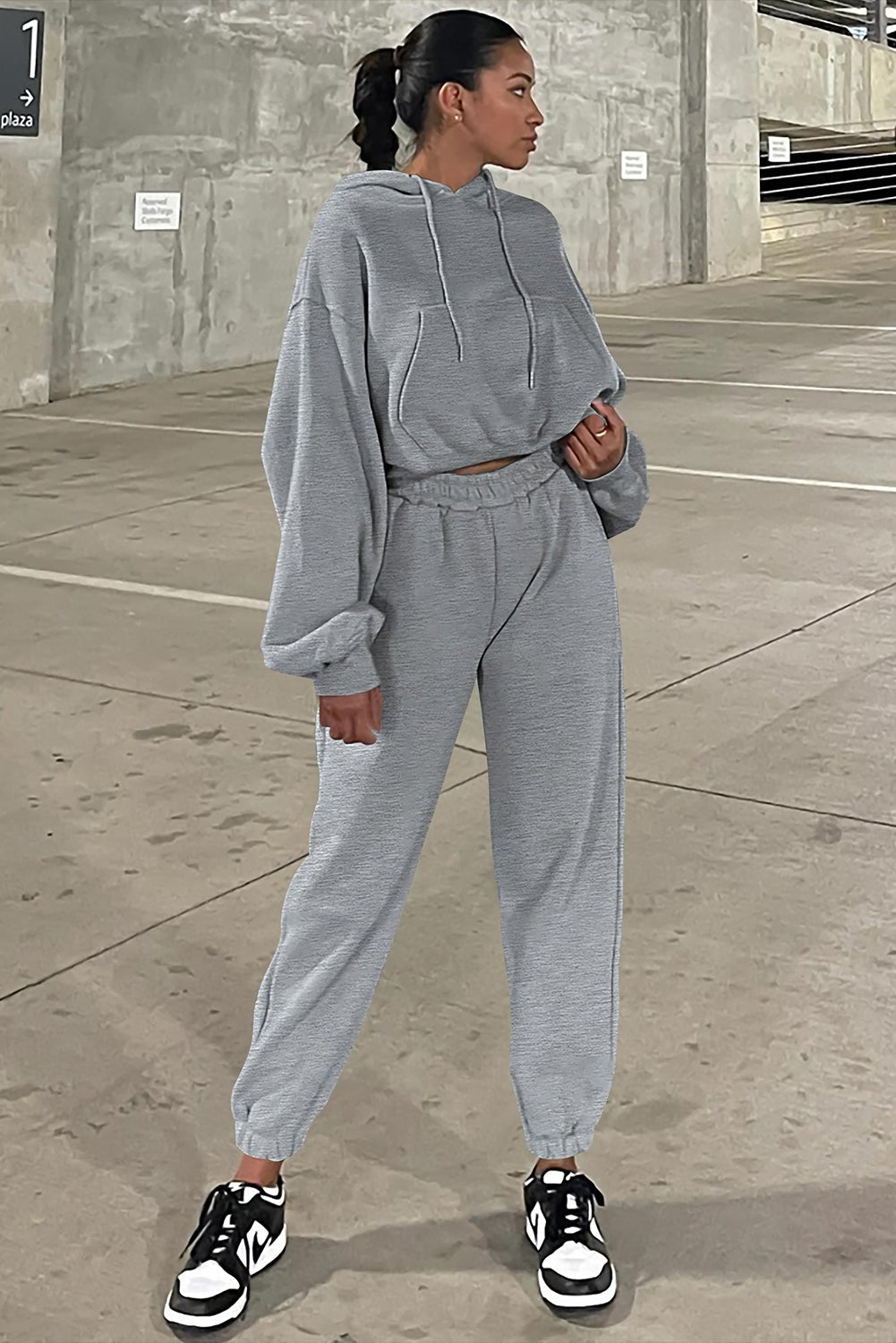 Crowned Energy CO. Gray / S / 50%Polyester+50%Cotton Dear-Lover Dropshipping Activewear/Activewear Sets Gray Solid Drop Shoulder Hoodie and Joggers Activewear Set