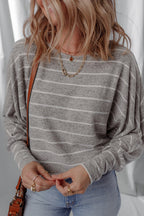 Gray Stripe Dolman Sleeve Drop Shoulder Top - Goddess Vibes