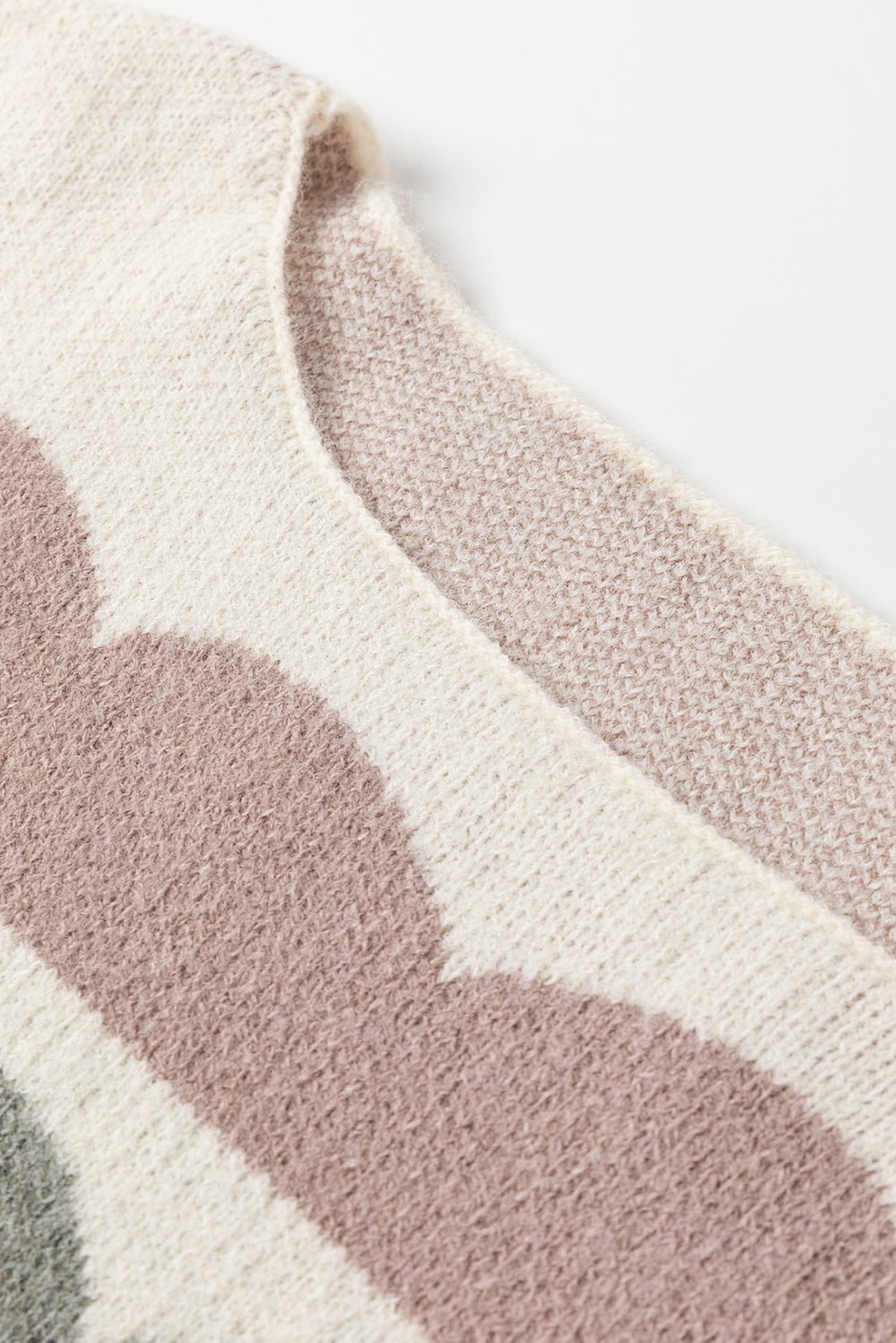 Gray Wave Striped Balloon Sleeve Drop Shoulder Sweater - Crowned Energy CO.