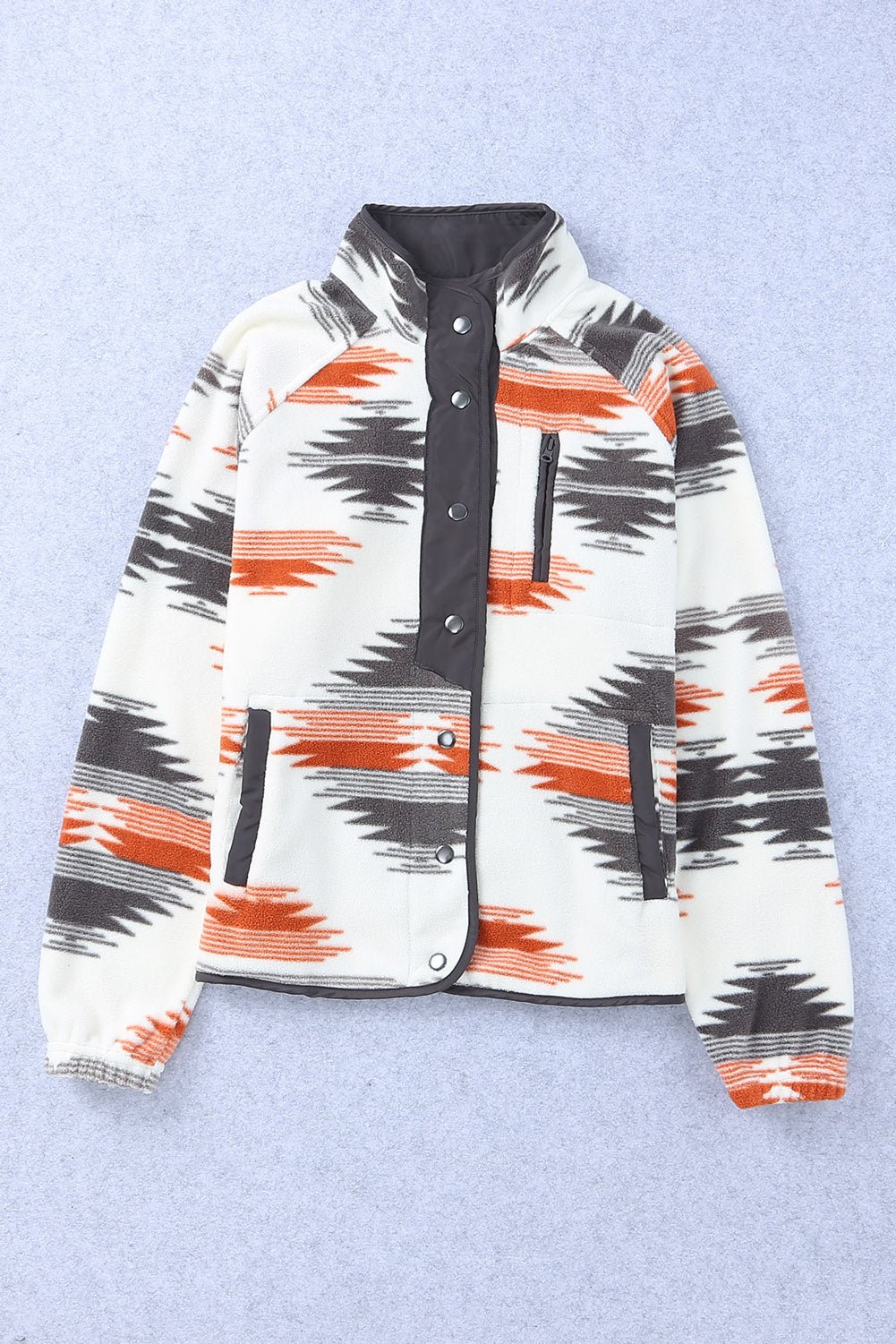 Gray Western Aztec Snap Buttoned Fleece Jacket - Crowned Energy CO.