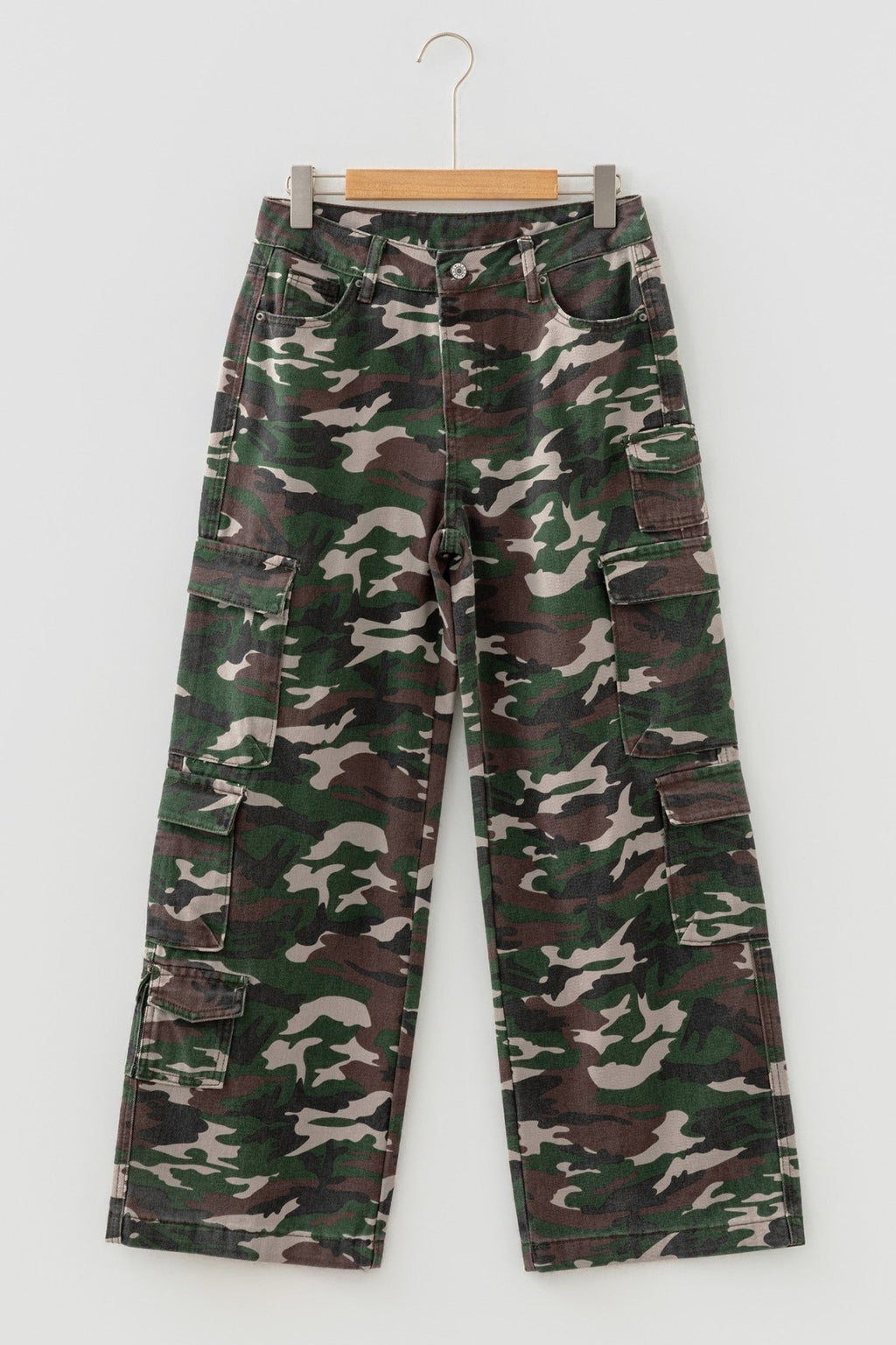 Green Camo Cargo Wide Leg Pants - Crowned Energy CO.
