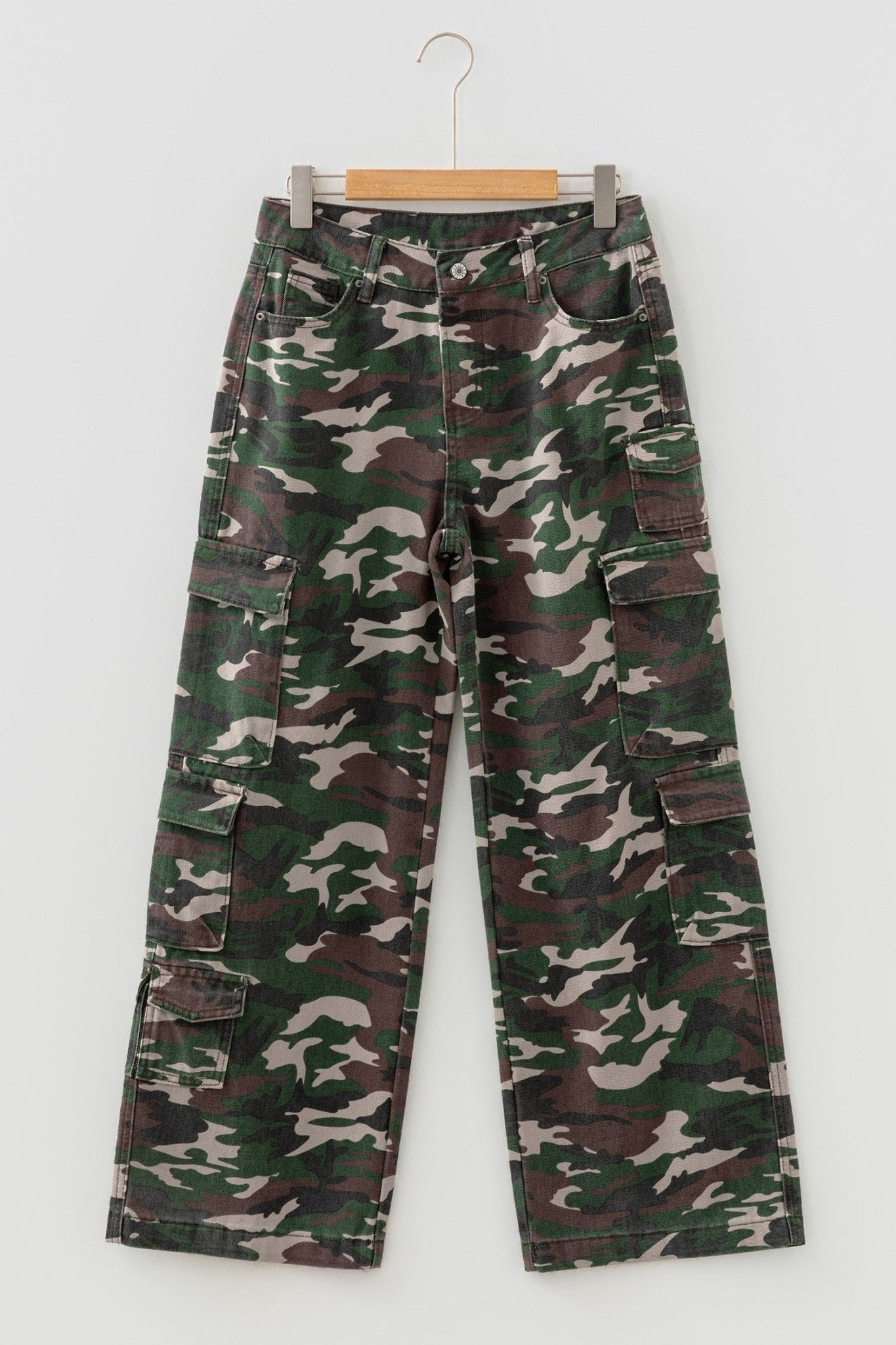 Green Camo Cargo Wide Leg Pants - Crowned Energy CO.