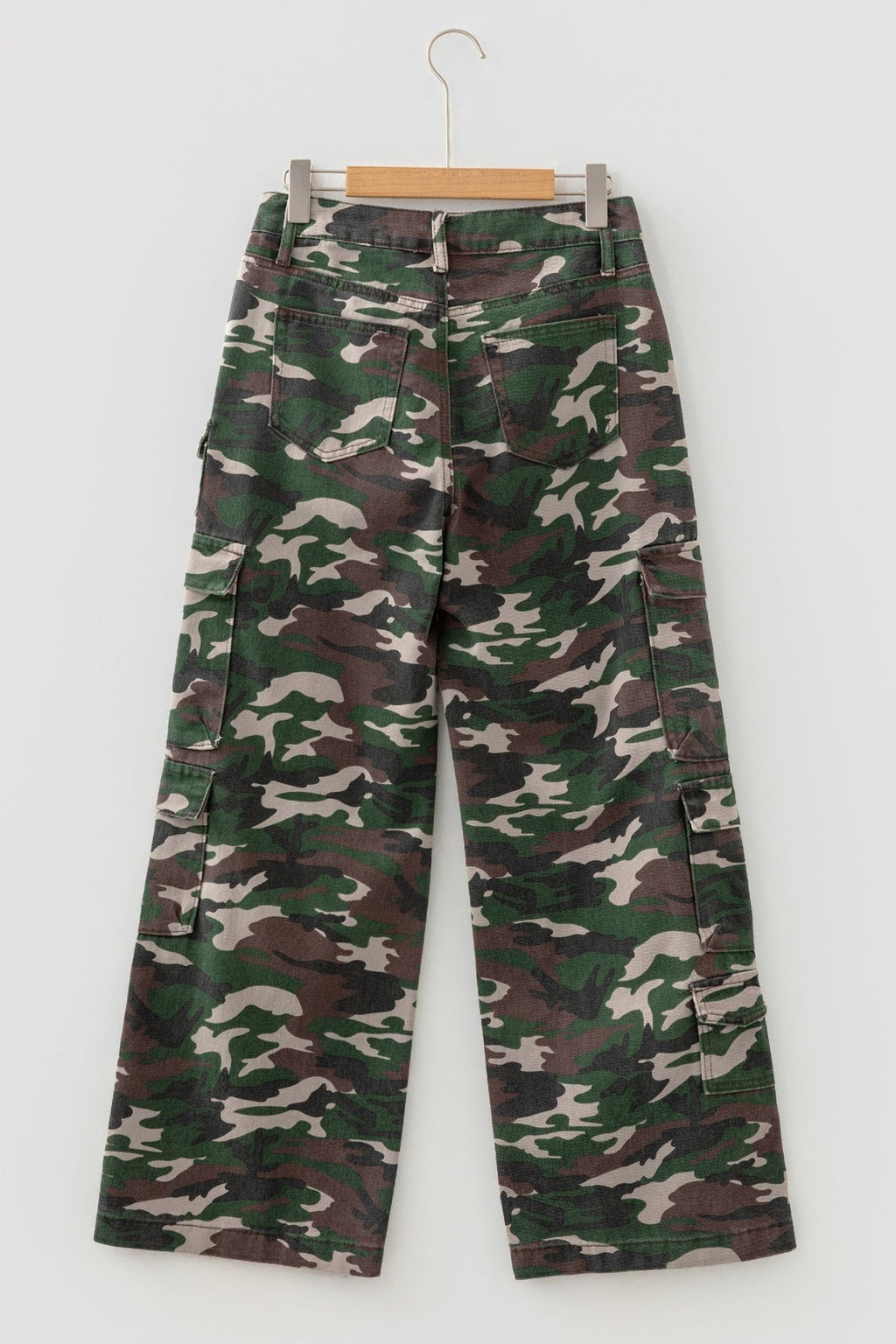 Green Camo Cargo Wide Leg Pants - Crowned Energy CO.