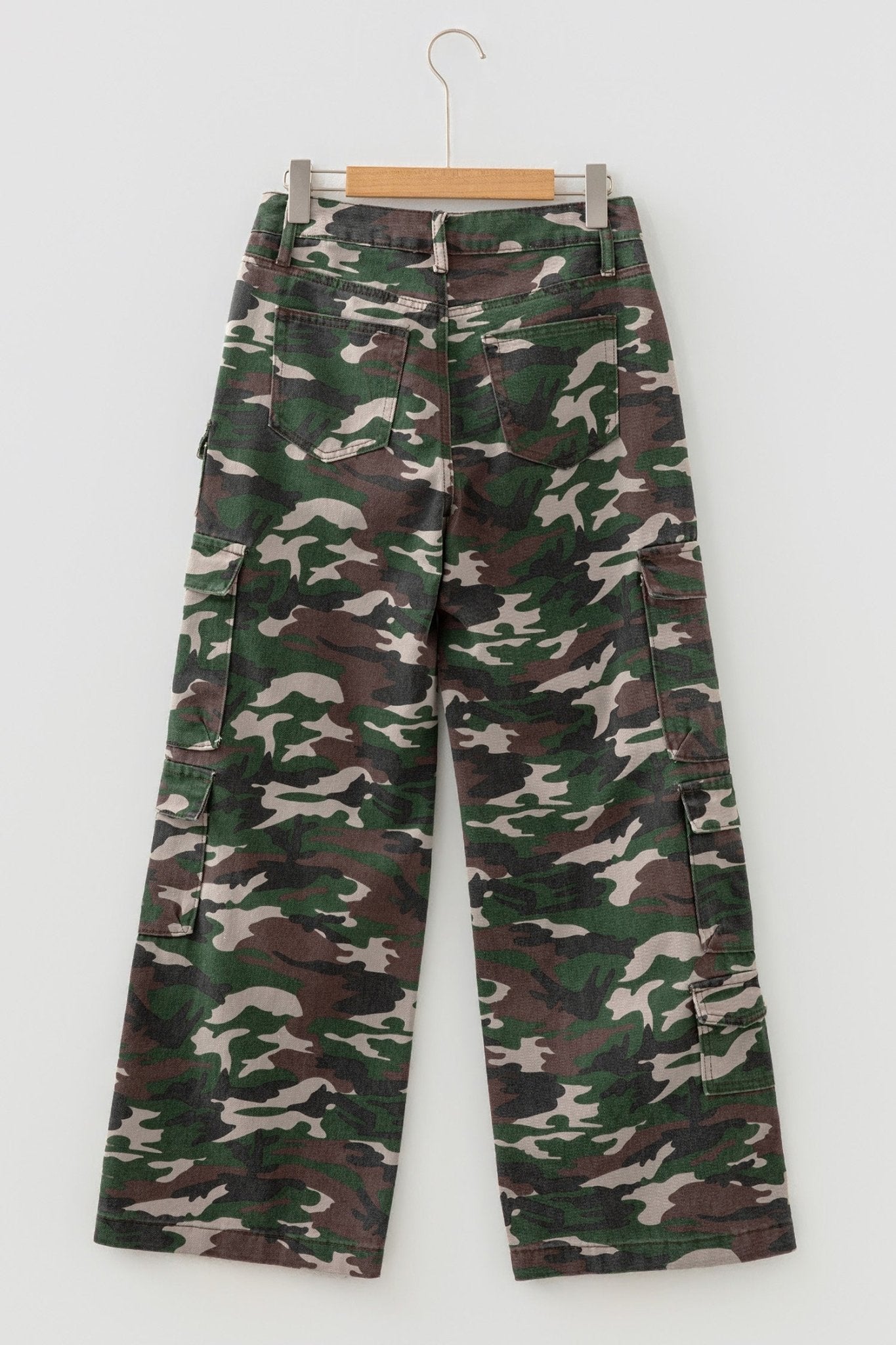 Green Camo Cargo Wide Leg Pants - Crowned Energy CO.