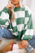 Green Checkered Bishop Sleeve Sweater - Crowned Energy CO.
