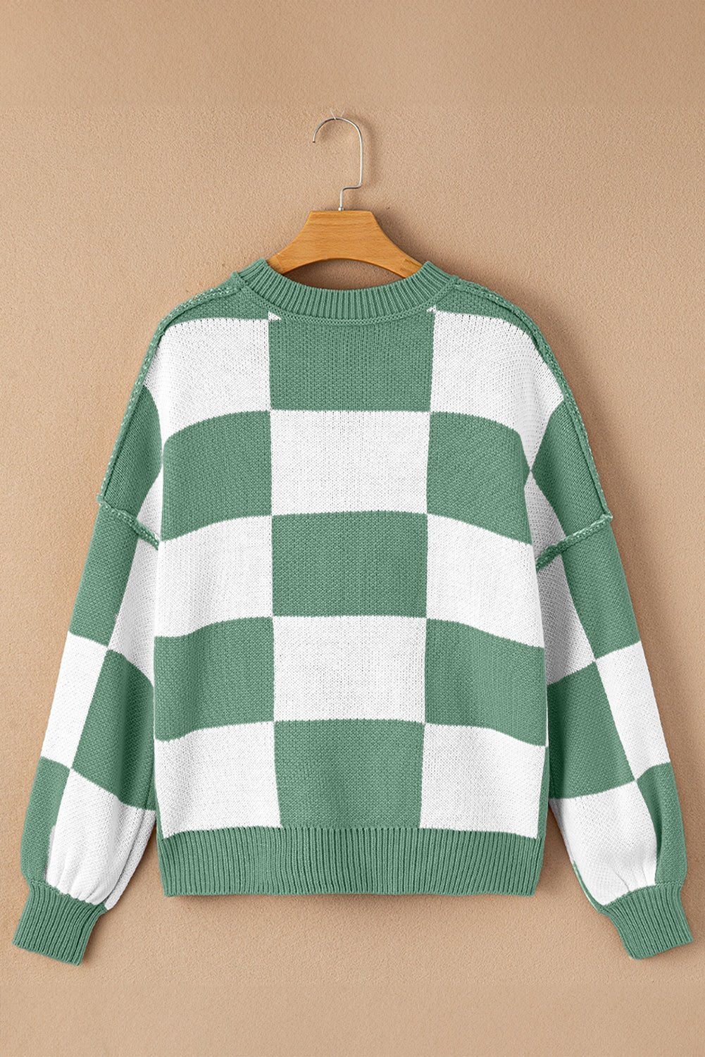Green Checkered Bishop Sleeve Sweater - Crowned Energy CO.