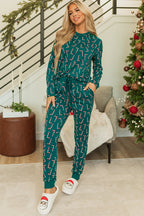 Green Christmas Candy Cane Printed Top and Pants Lounge Set - Goddess Vibes