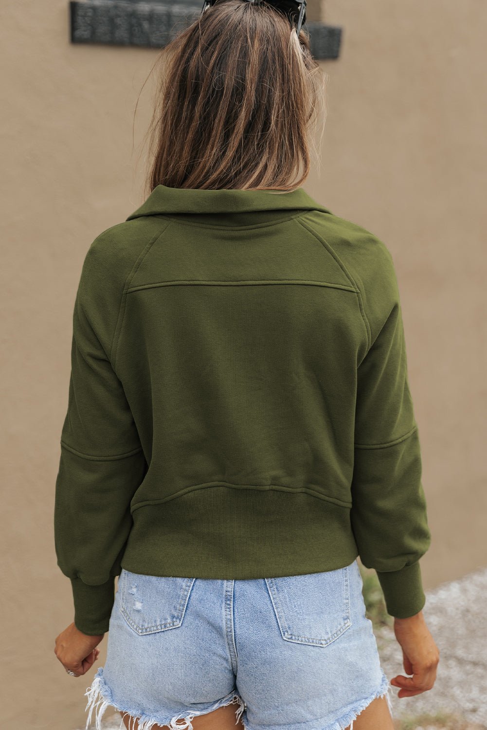 Crowned Energy CO. Green / S / 50%Polyester+50%Cotton Dear-Lover Dropshipping Tops/Sweatshirts & Hoodies Green Fleece Lined Zip Up Stand Collar Thumbhole Sleeve Sweatshirt