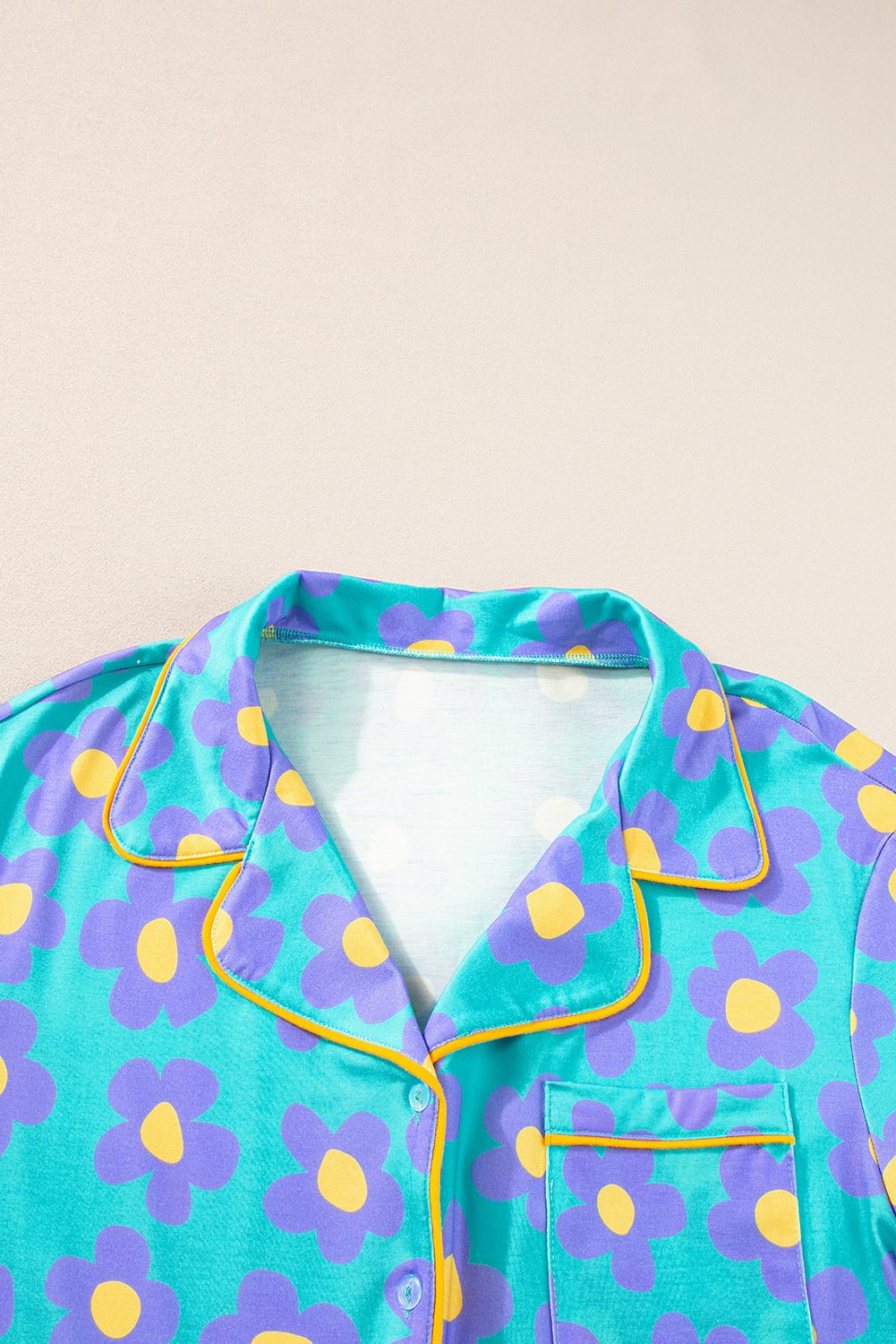 Crowned Energy CO. Green / S / 95%Polyester+5%Elastane Dear-Lover Dropshipping Loungewear & Sleepwear/Sleepwear Green Flower Print Short Sleeve Shirt Pajamas Set