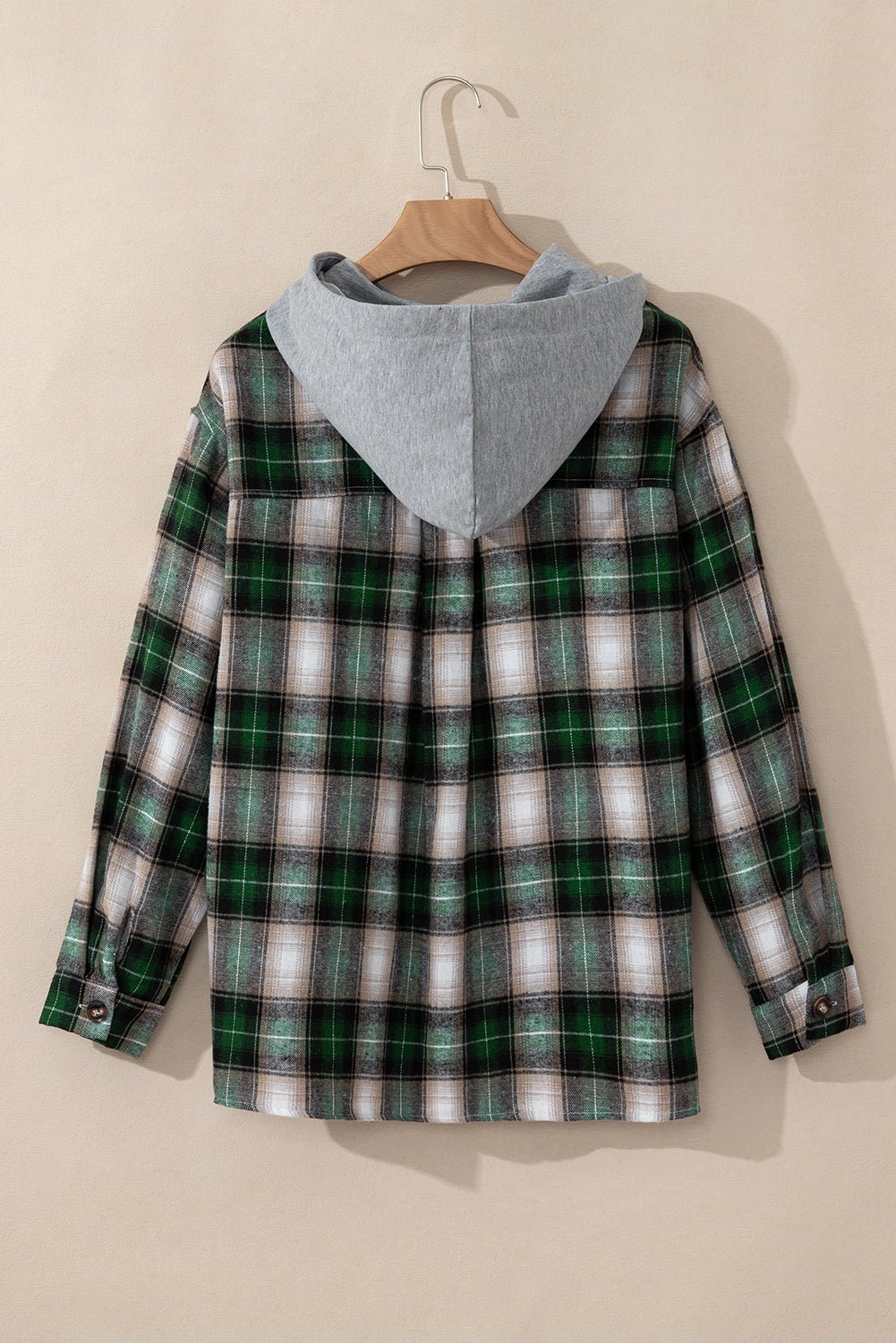 Crowned Energy CO. Green / S / 62.7%Polyester+37.3%Cotton Dear-Lover Dropshipping Outerwear/Plaid Shackets Green Plaid Print Chest Pocket Buttoned Hooded Shacket