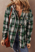 Crowned Energy CO. Green / S / 62.7%Polyester+37.3%Cotton Dear-Lover Dropshipping Outerwear/Plaid Shackets Green Plaid Print Chest Pocket Buttoned Hooded Shacket