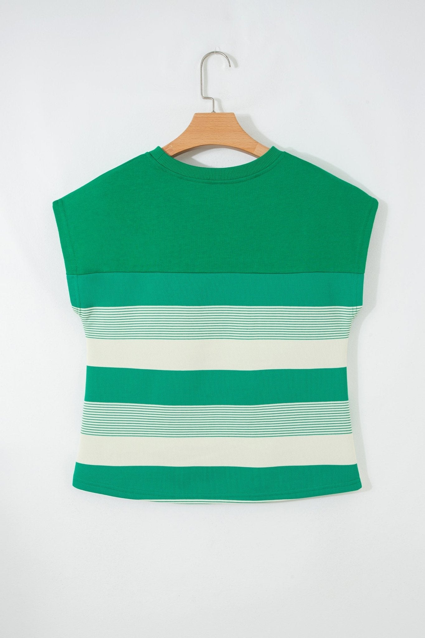 Green Stripe Mixed Print Crew Neck Cap Sleeve T Shirt - Crowned Energy CO.