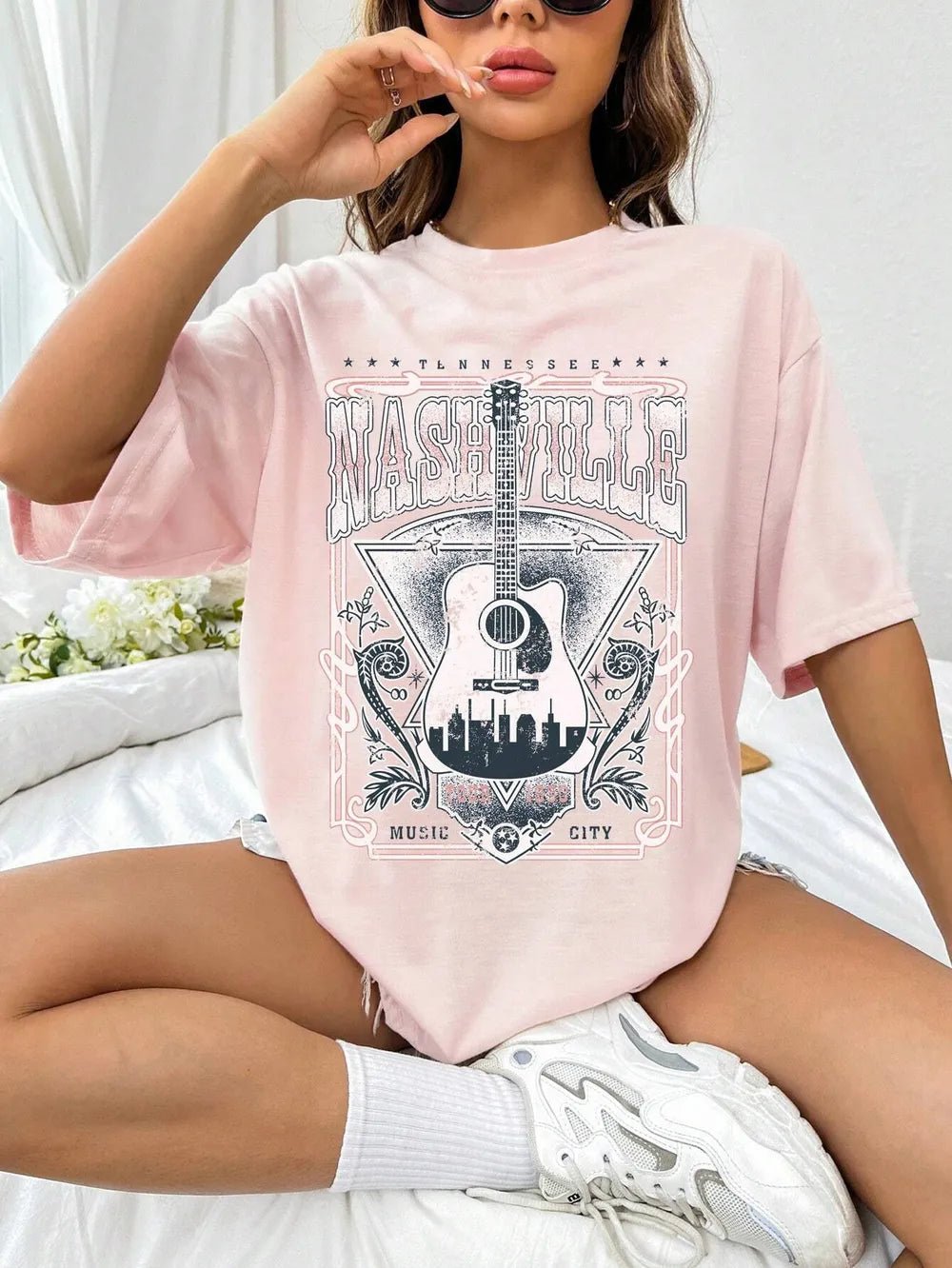 Guitar Graphic Round Neck Half Sleeve T-Shirt - Crowned Energy CO.