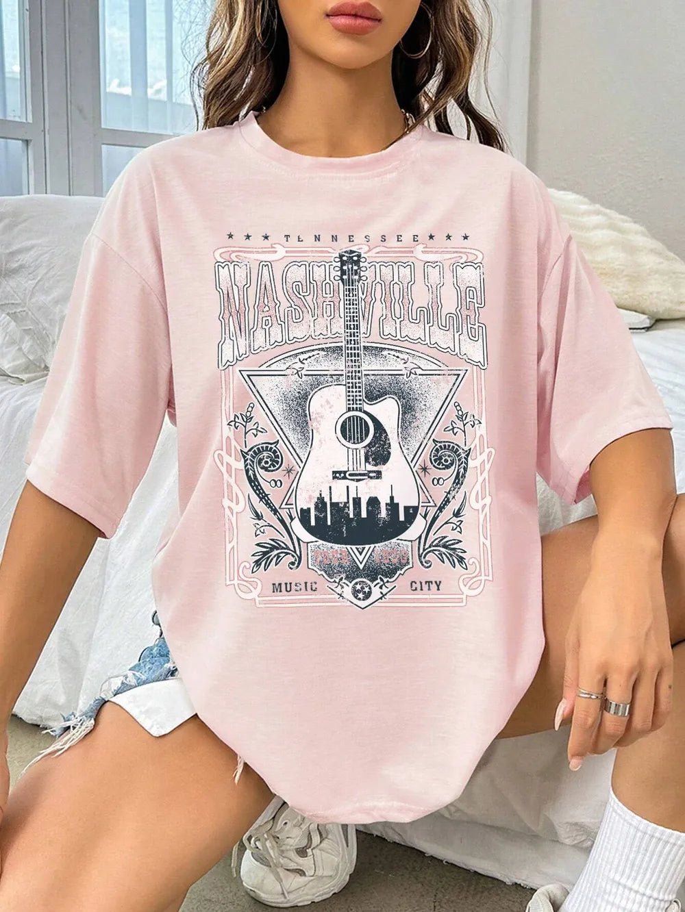 Guitar Graphic Round Neck Half Sleeve T-Shirt - Crowned Energy CO.
