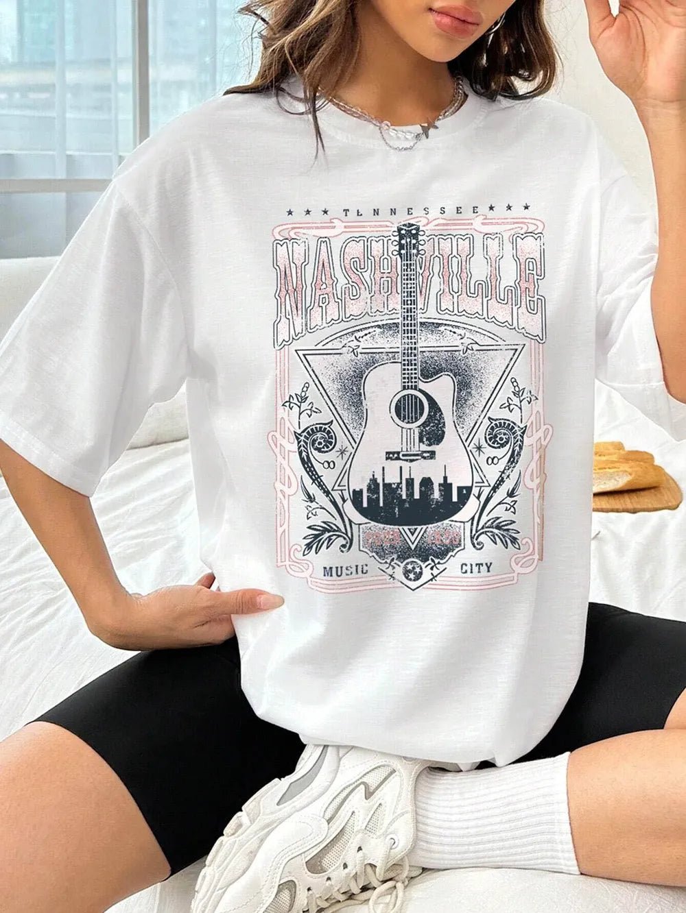 Guitar Graphic Round Neck Half Sleeve T-Shirt - Crowned Energy CO.