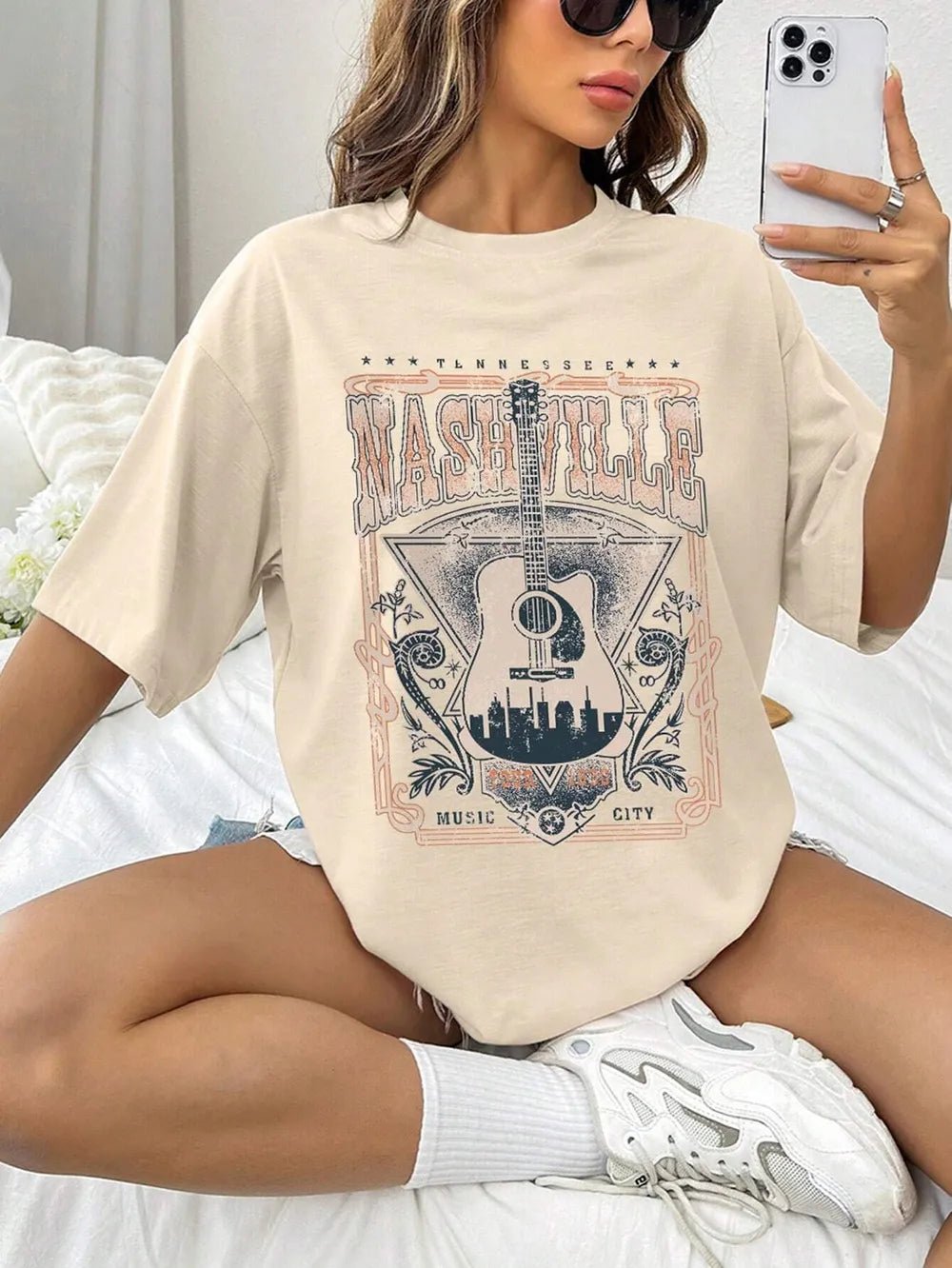 Guitar Graphic Round Neck Half Sleeve T-Shirt - Crowned Energy CO.