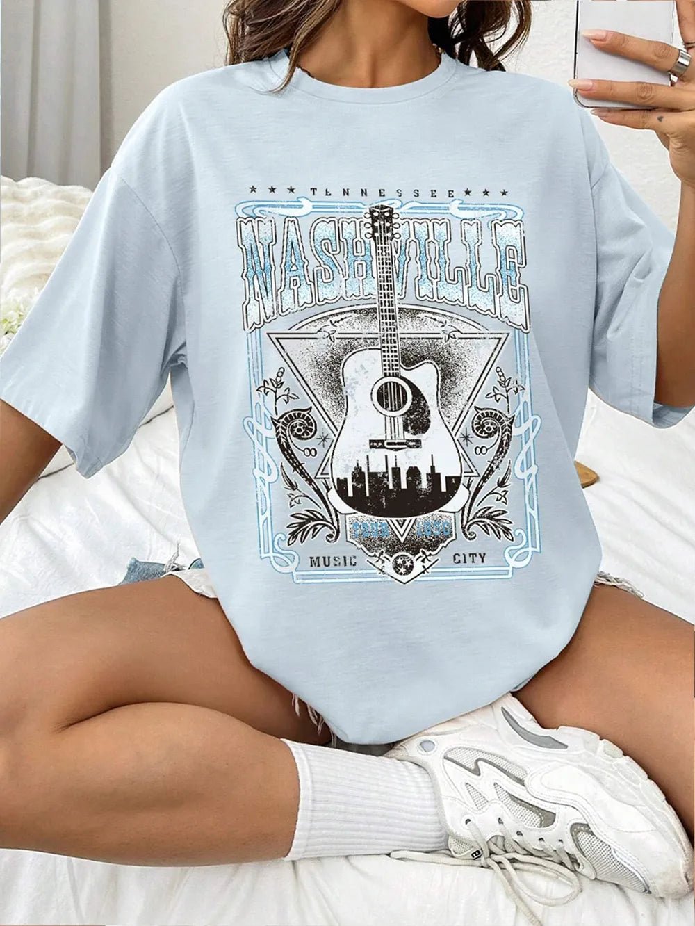Guitar Graphic Round Neck Half Sleeve T-Shirt - Crowned Energy CO.