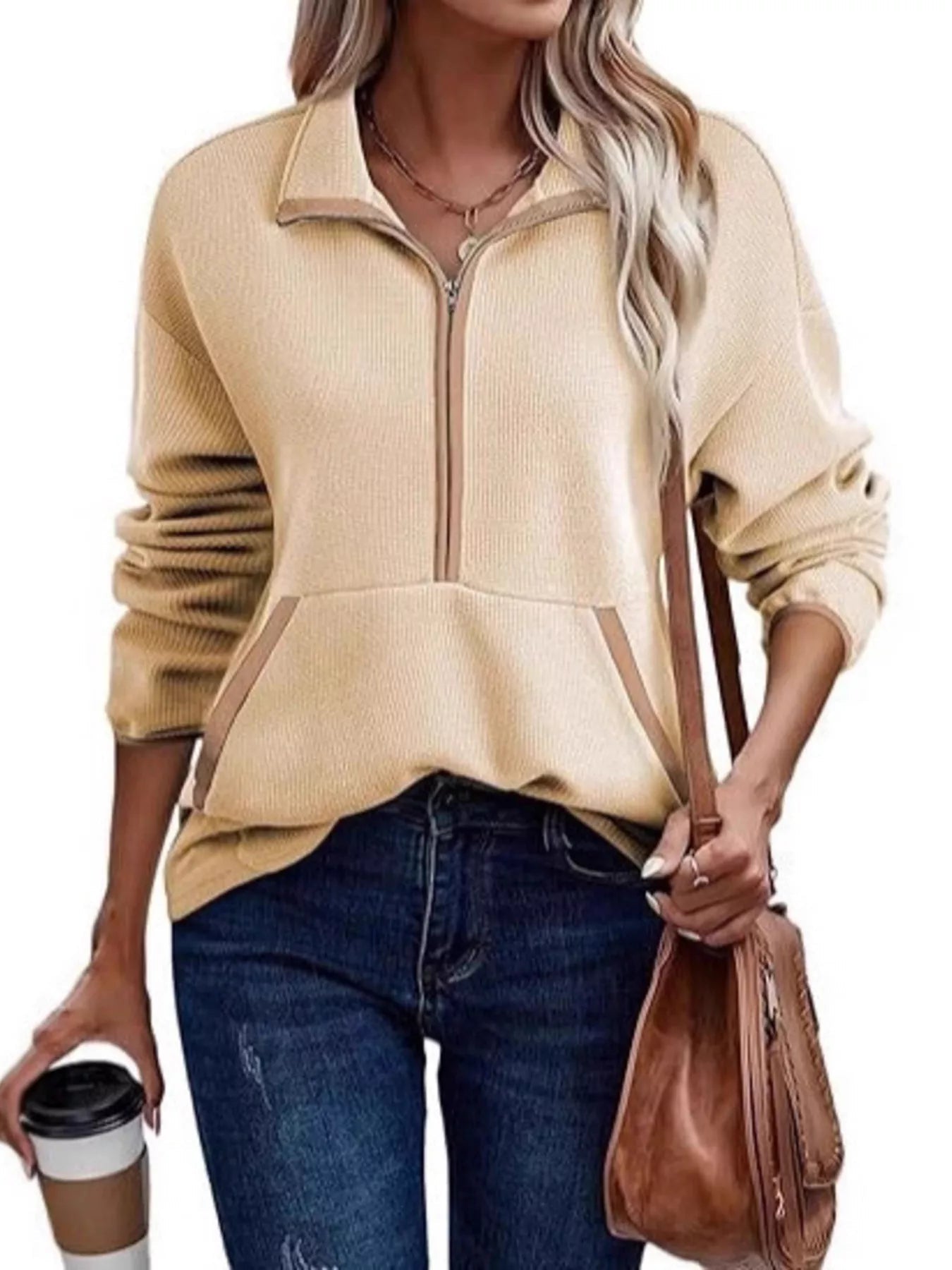 Half Zip Dropped Shoulder Sweatshirt - Crowned Energy CO.