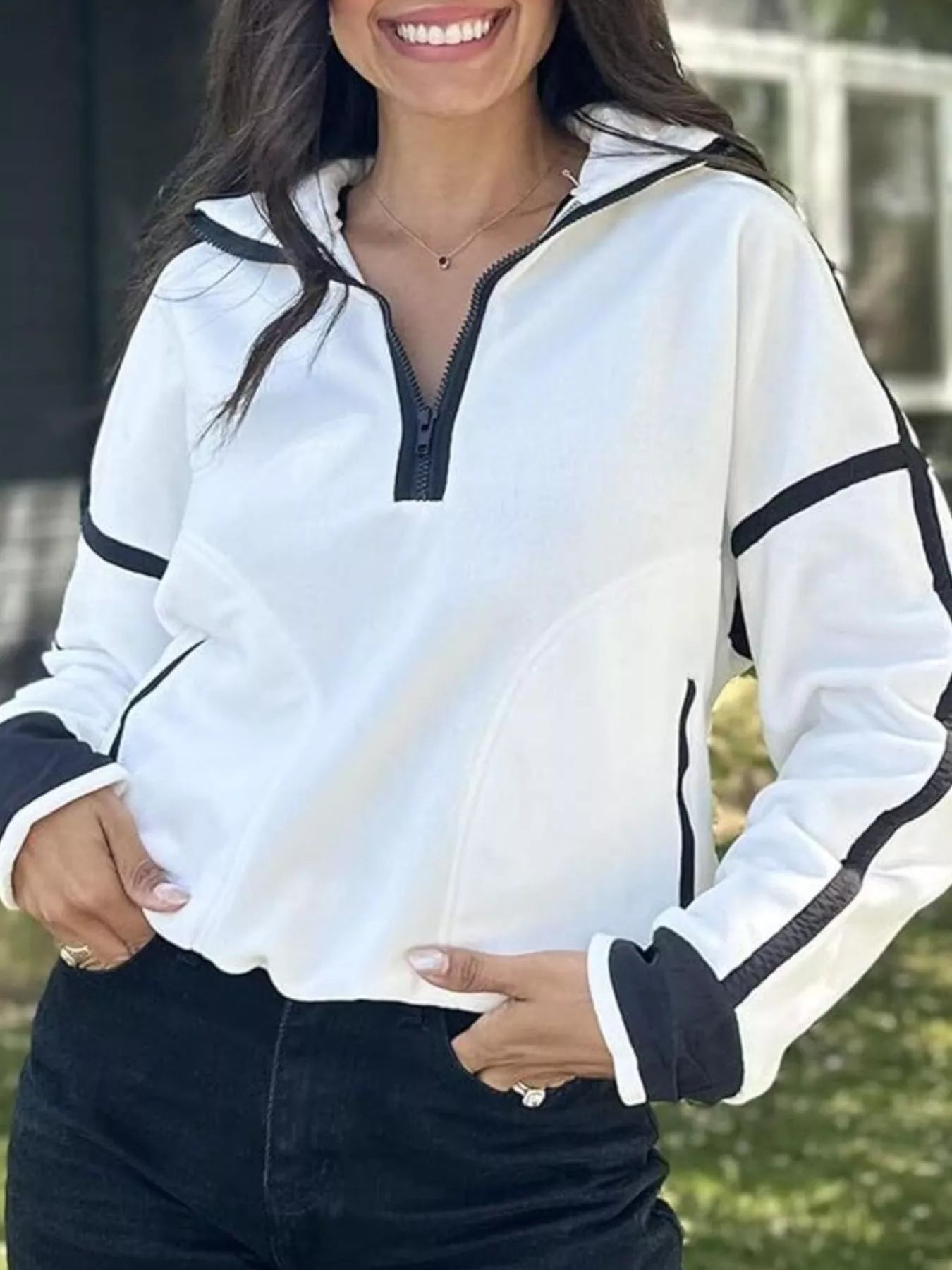 Half Zip Dropped Shoulder Sweatshirt - Crowned Energy CO.