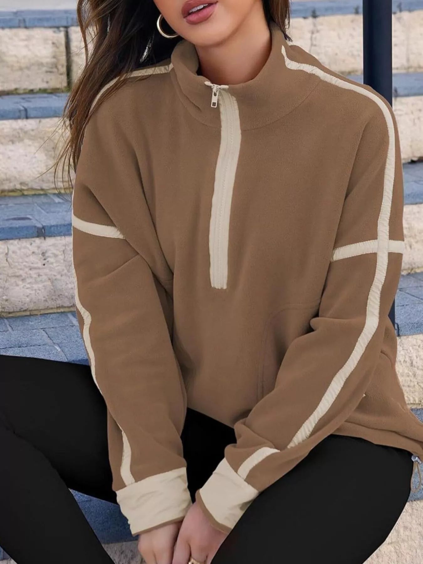 Half Zip Dropped Shoulder Sweatshirt - Crowned Energy CO.