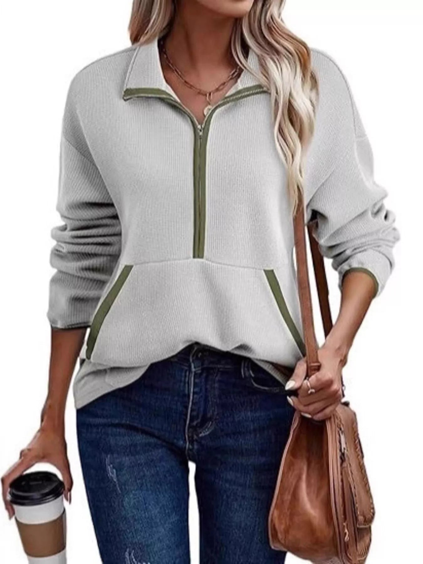Half Zip Dropped Shoulder Sweatshirt - Crowned Energy CO.