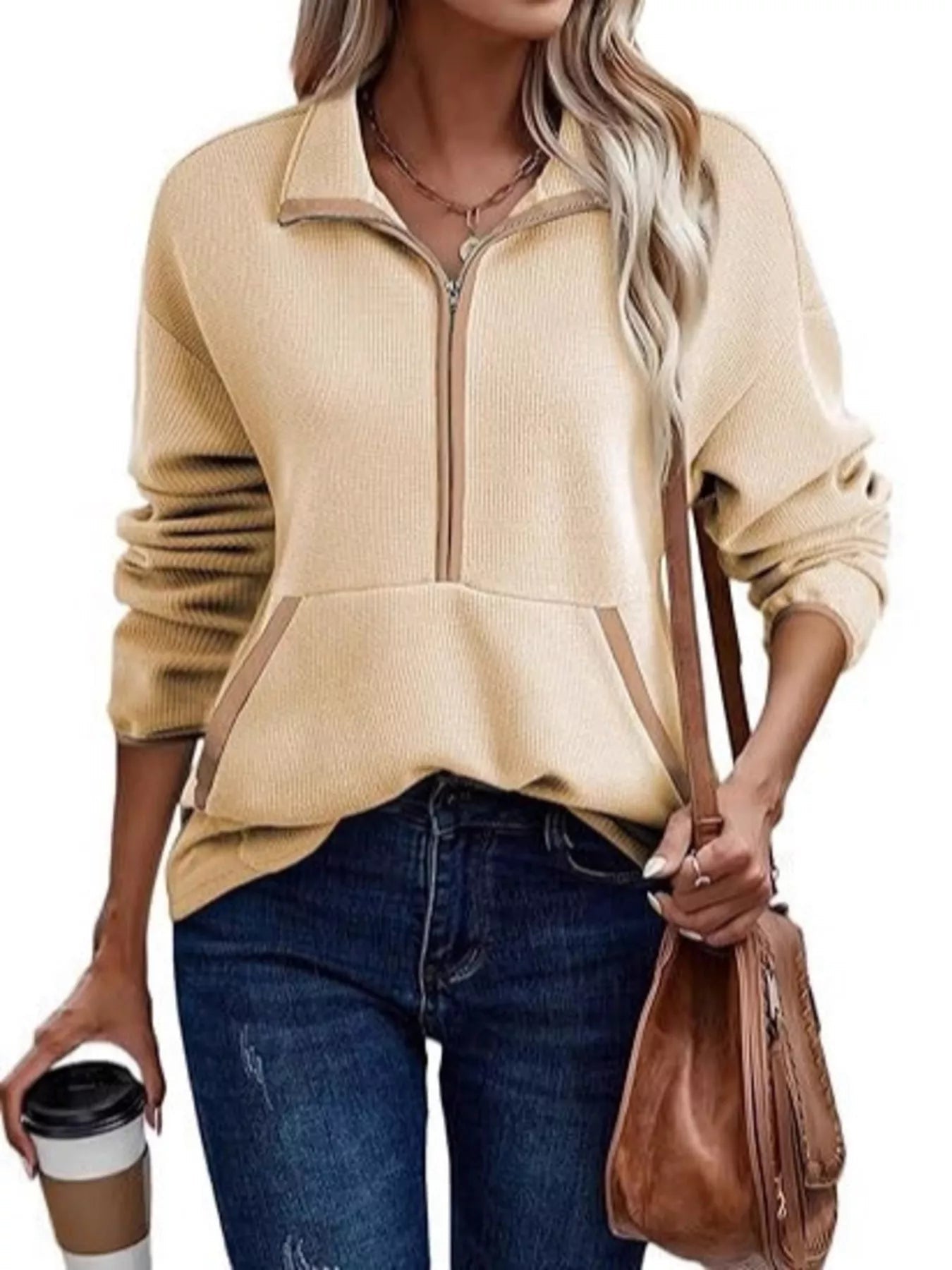 Half Zip Dropped Shoulder Sweatshirt - Crowned Energy CO.