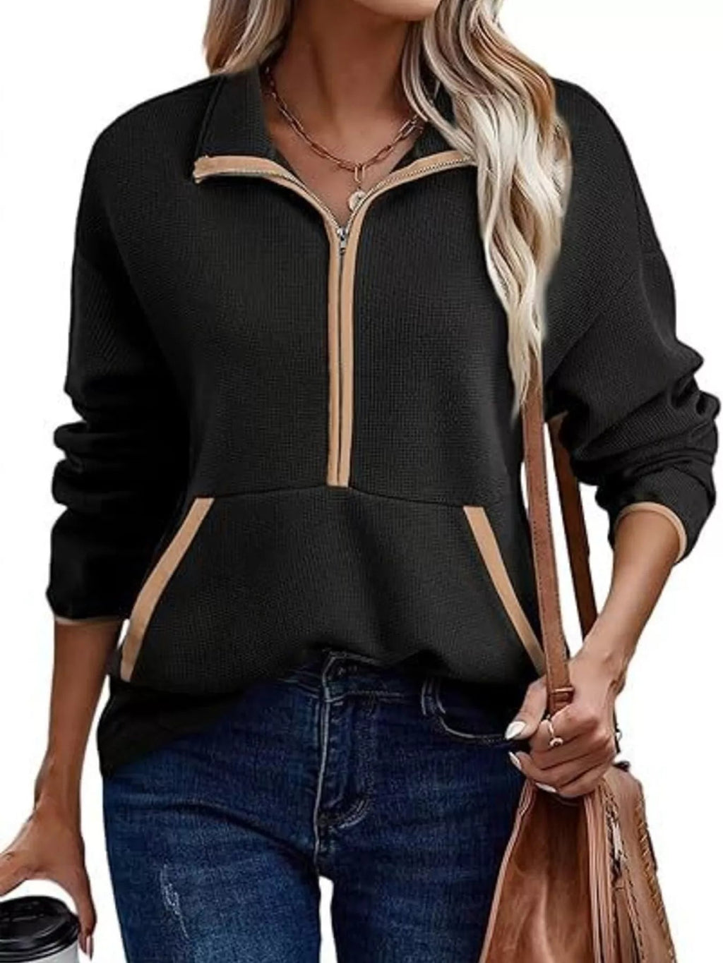 Half Zip Dropped Shoulder Sweatshirt - Crowned Energy CO.