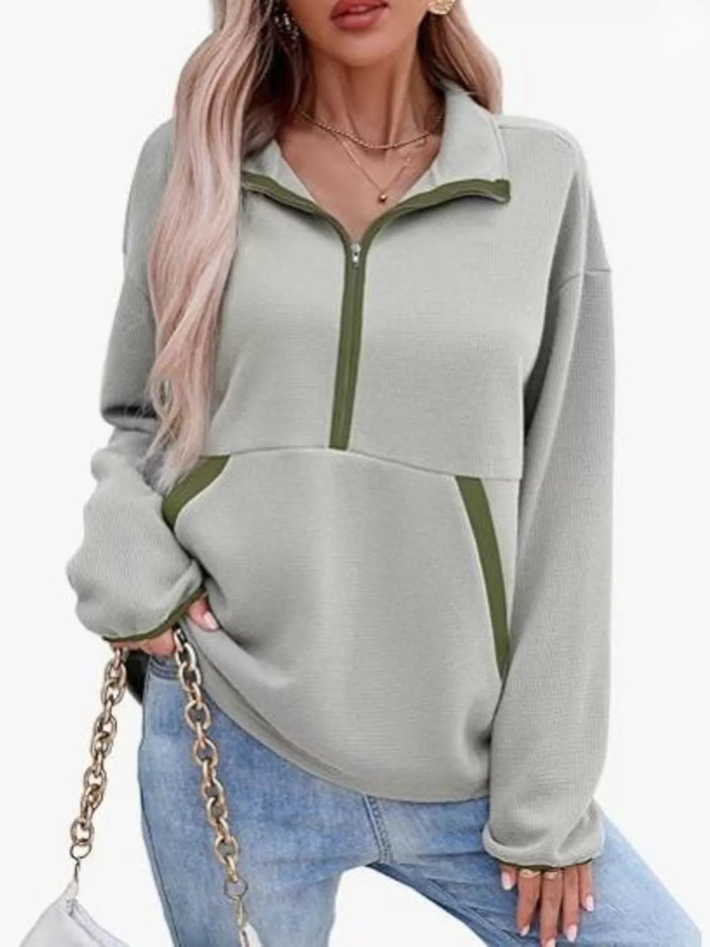 Half Zip Dropped Shoulder Sweatshirt - Crowned Energy CO.