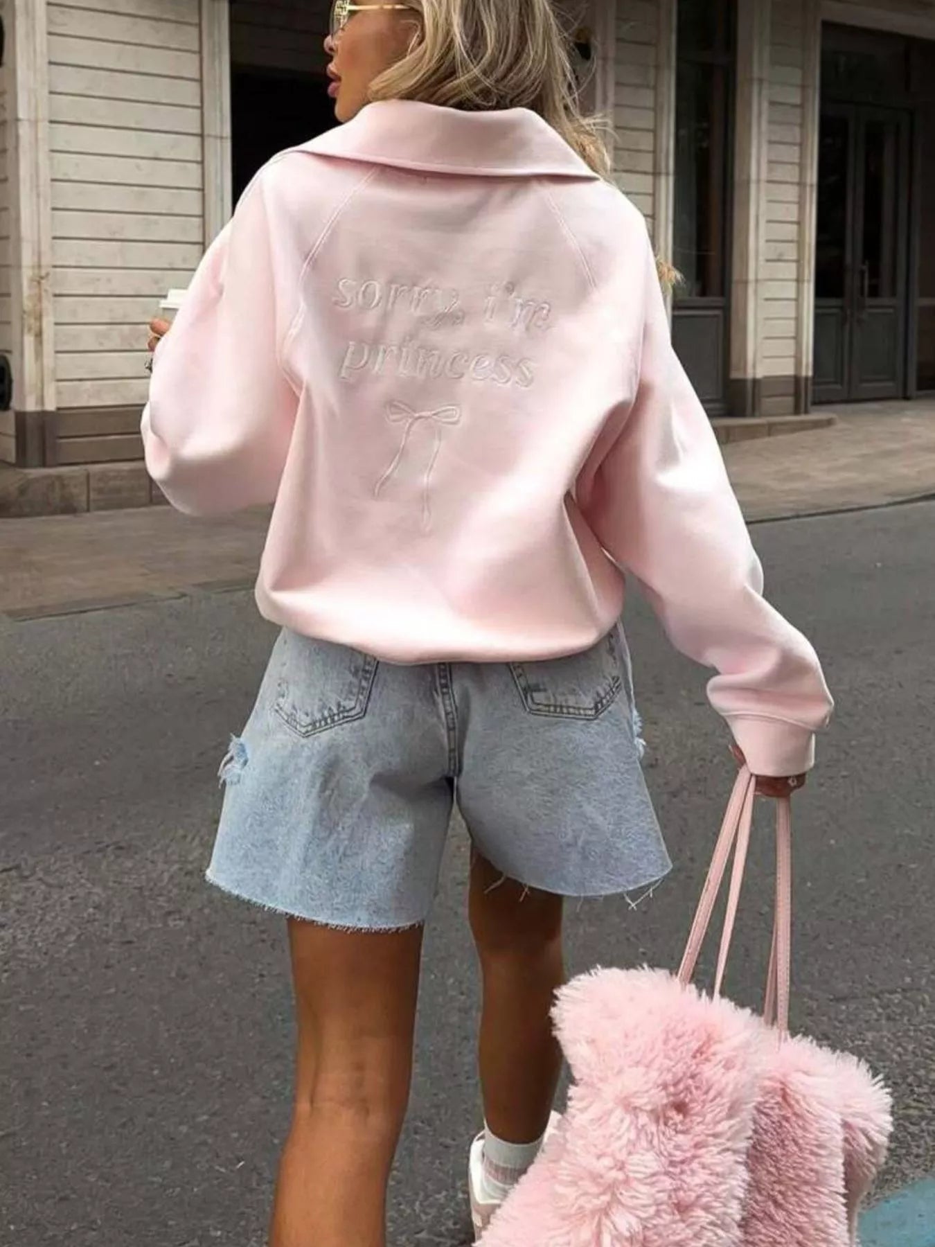 Crowned Energy CO. Blush Pink / S Trendsi Sweaters & Cardigans/Cardigans Half Zip Long Sleeve Sweatshirt