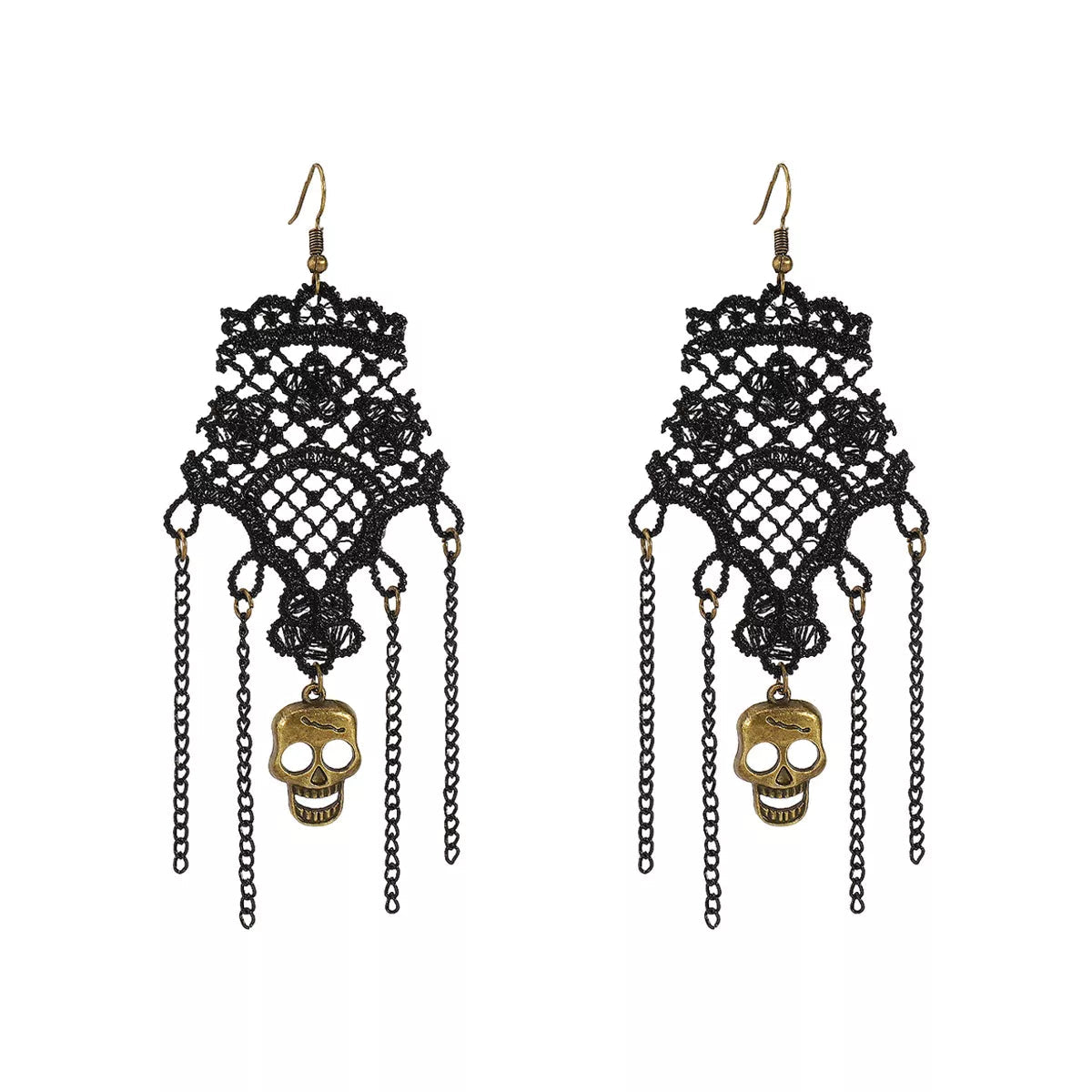 Crowned Energy CO. Black / One Size Trendsi Jewelry Halloween Lace Skull Necklace and Earrings Jewelry Set