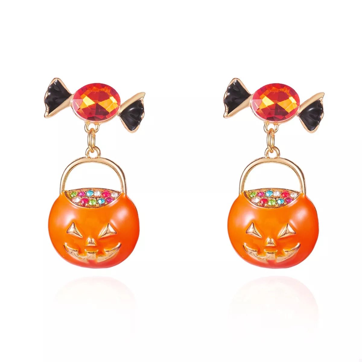 Crowned Energy CO. Orange / One Size Trendsi Accessories Halloween Rhinestone Pumpkin Dangle Earrings