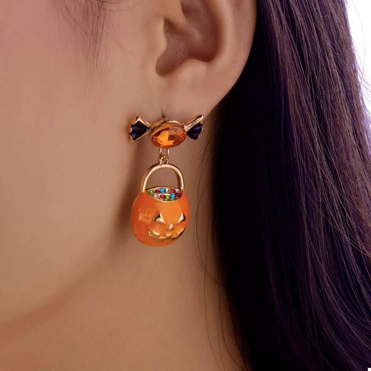 Crowned Energy CO. Orange / One Size Trendsi Accessories Halloween Rhinestone Pumpkin Dangle Earrings